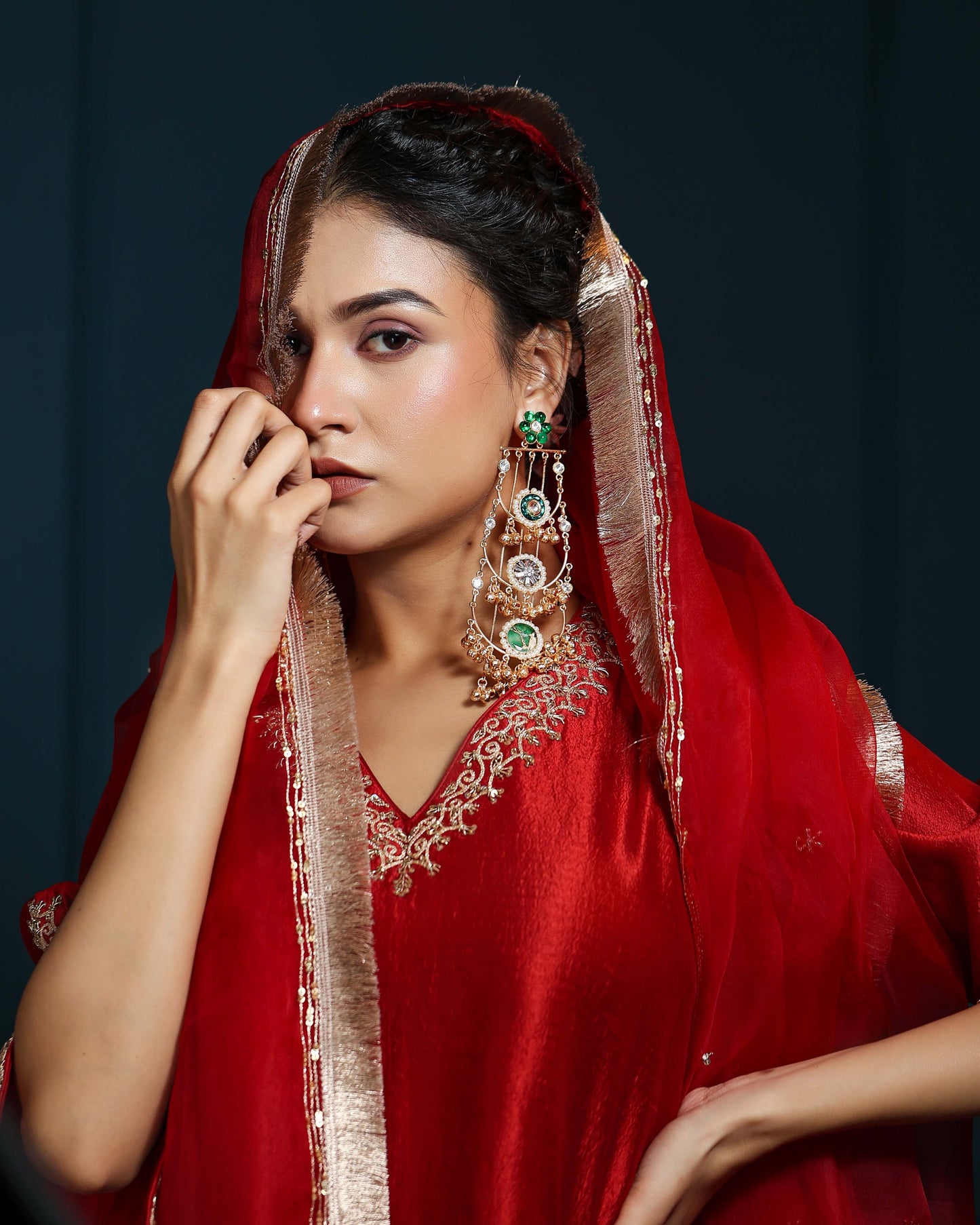 Huma shoulder-duster chandbaali earrings