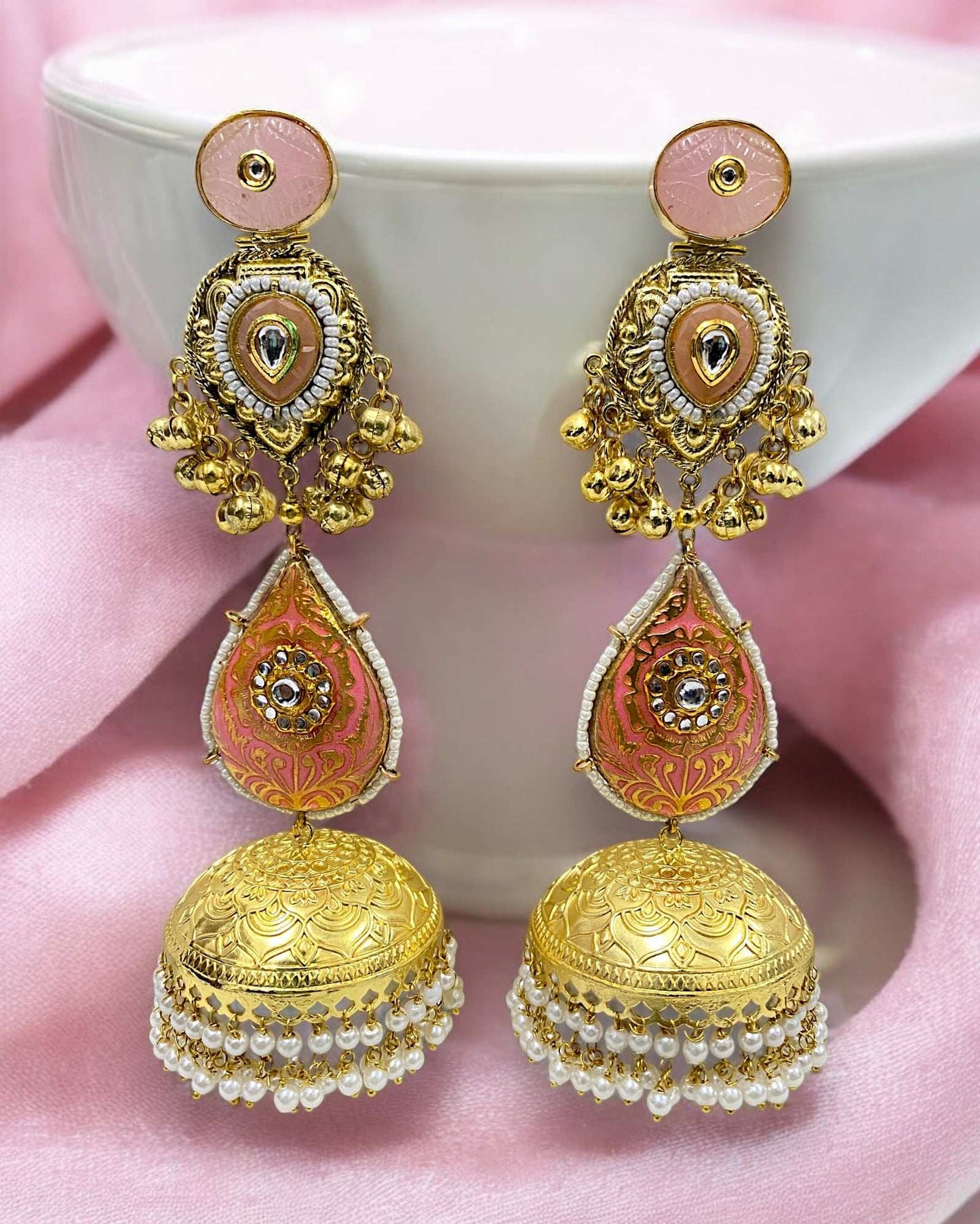 Gulmina Pink Jhumka Earrings - Pirohee by parul sharma