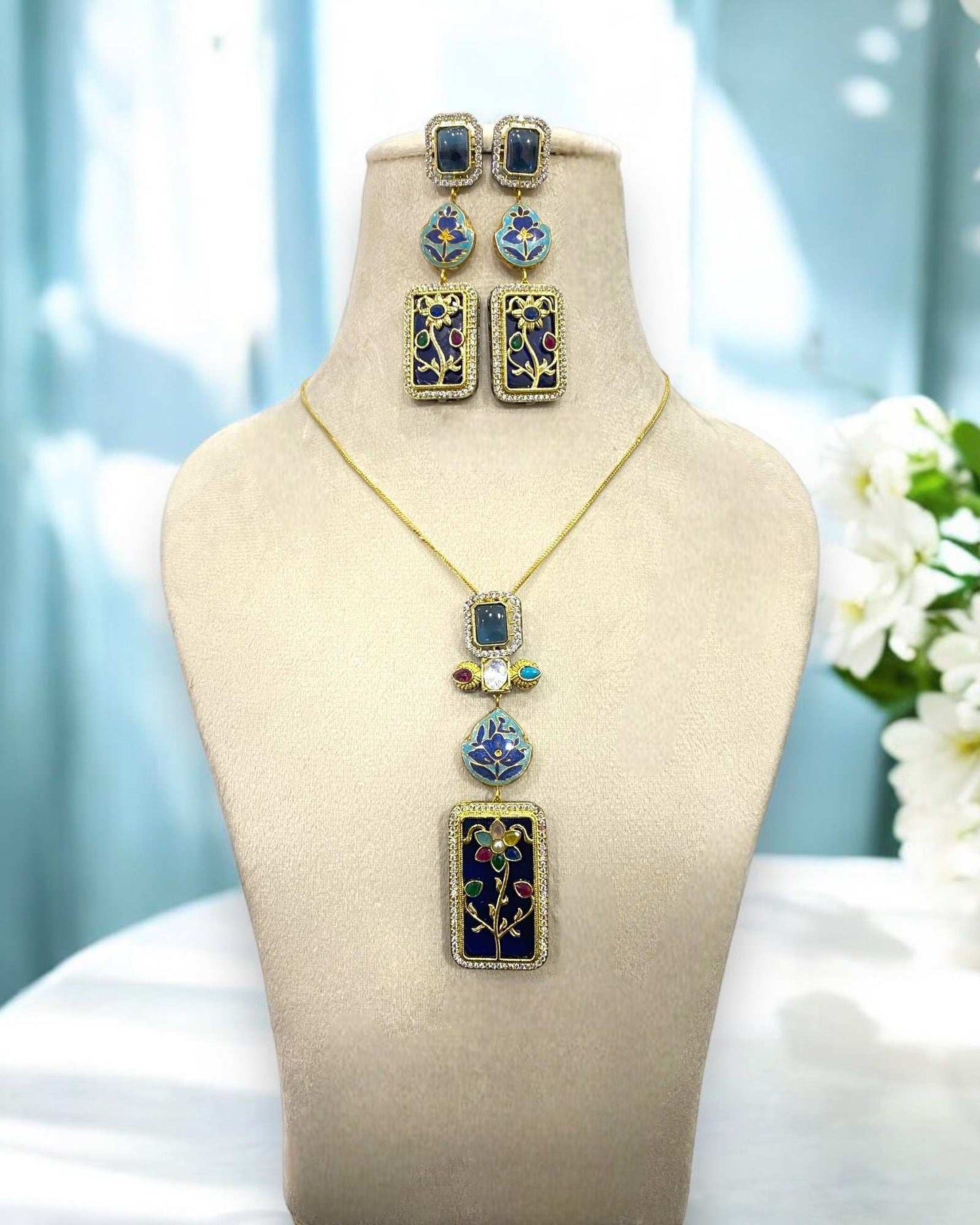 Parisa Blue Fusion Necklace Set - Pirohee by parul sharma