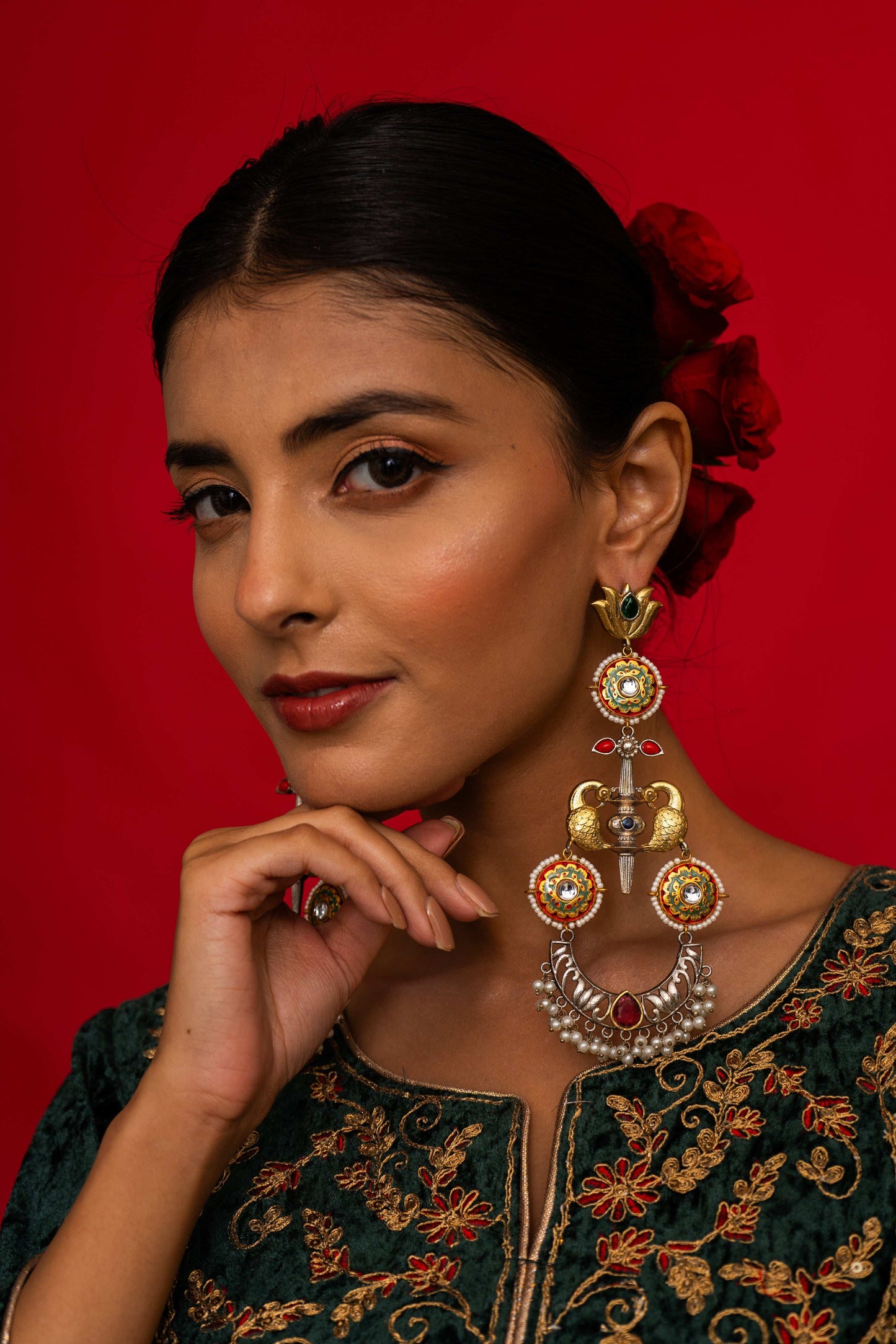 Kavya Peacock Motif Earrings - Pirohee by parul sharma