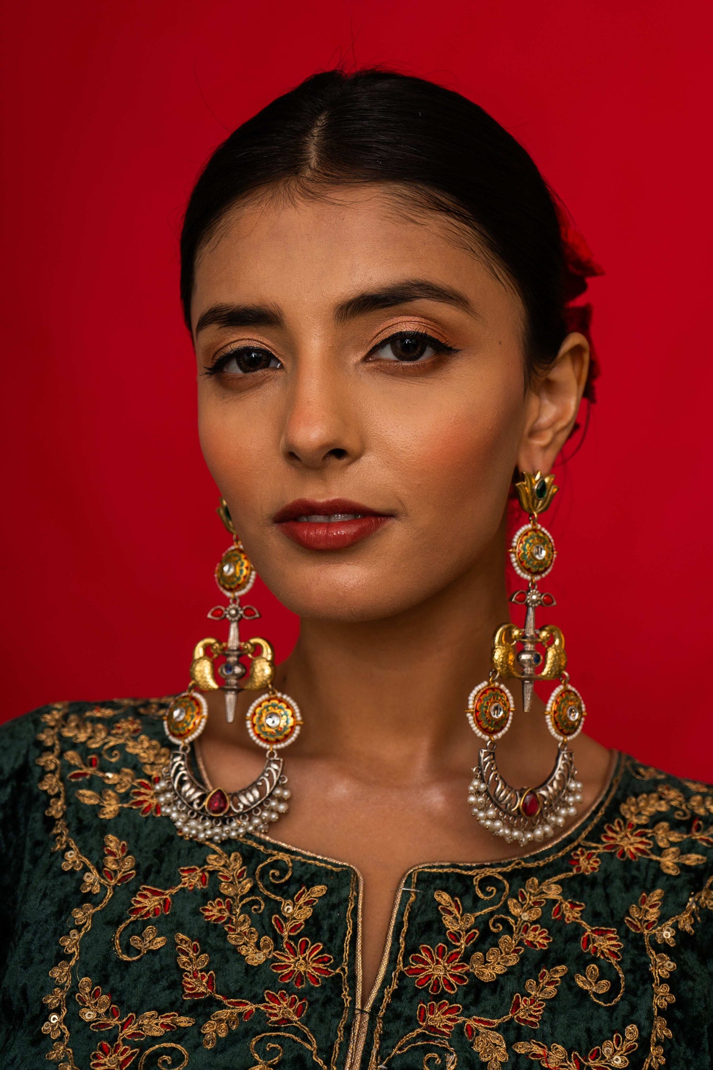 Kavya Peacock Motif Earrings - Pirohee by parul sharma