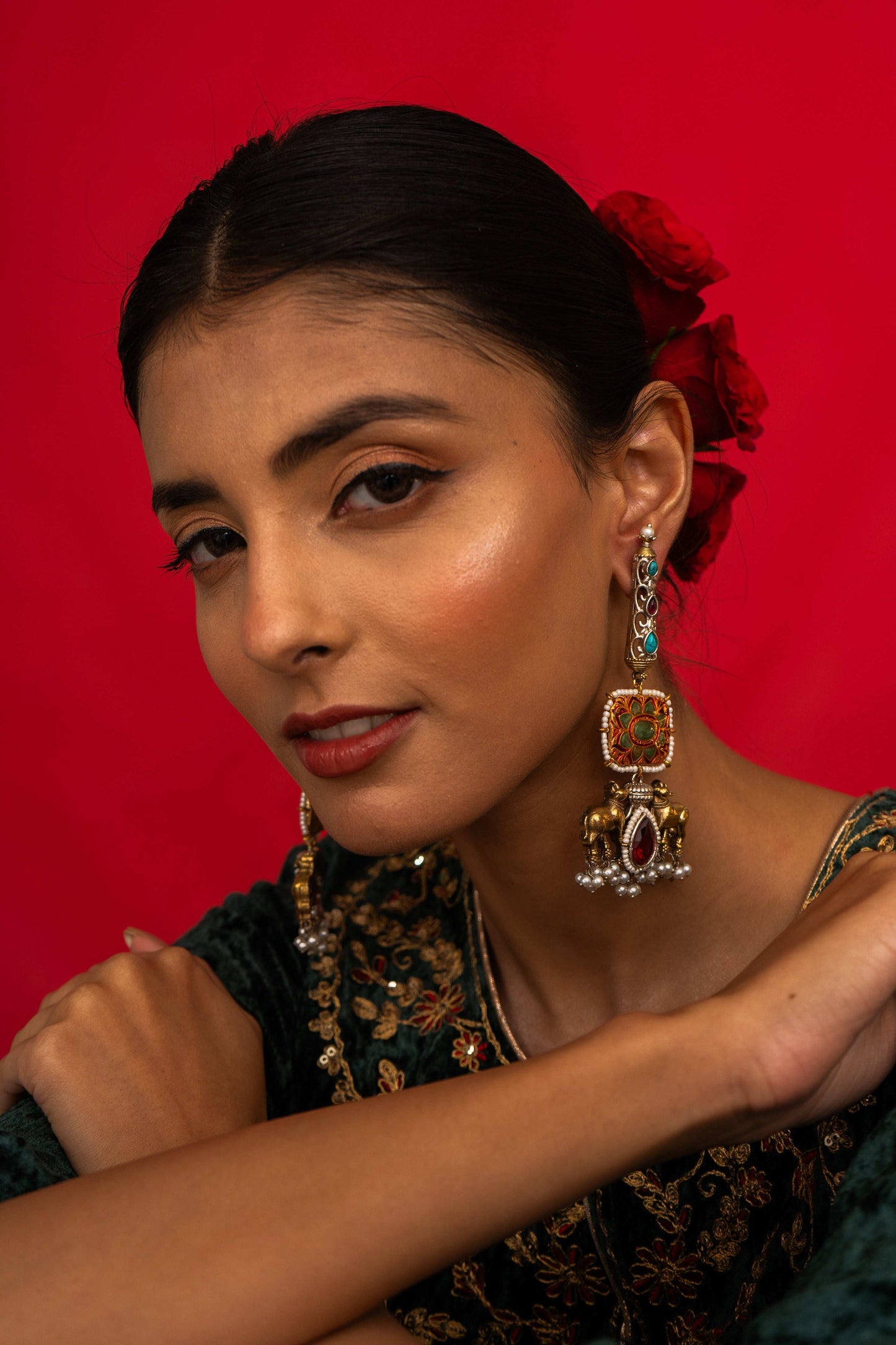 Dhara Red Bull Motif Earrings - Pirohee by parul sharma
