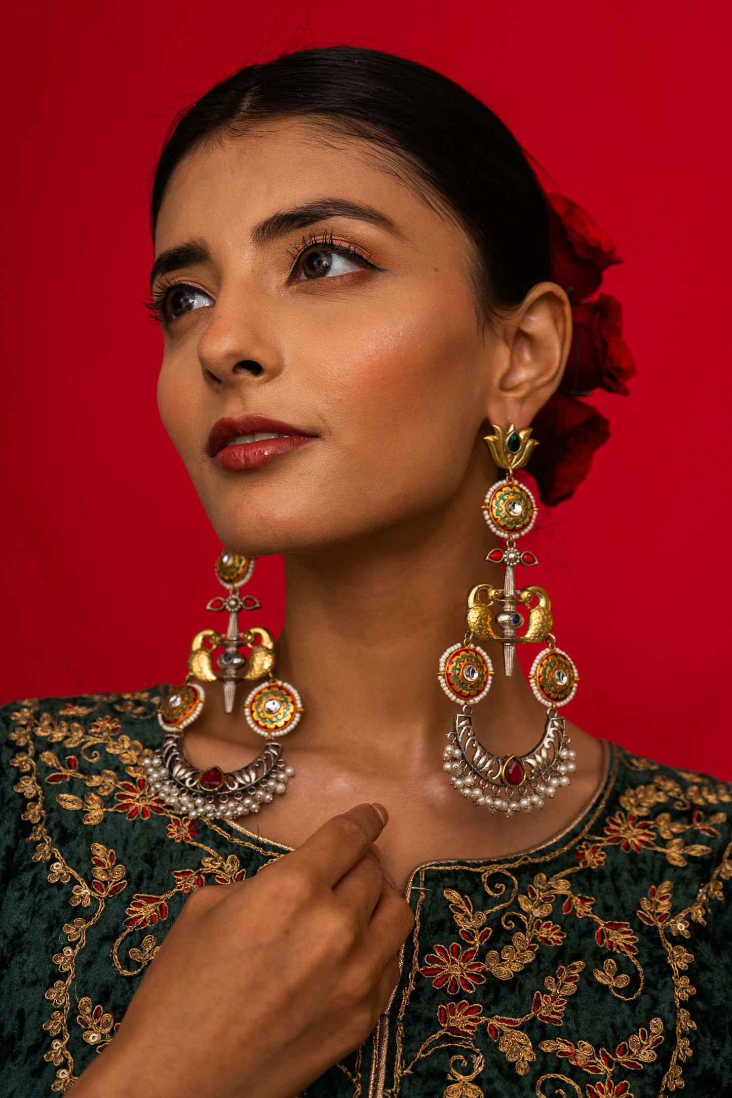 Kavya Peacock Motif Earrings - Pirohee by parul sharma