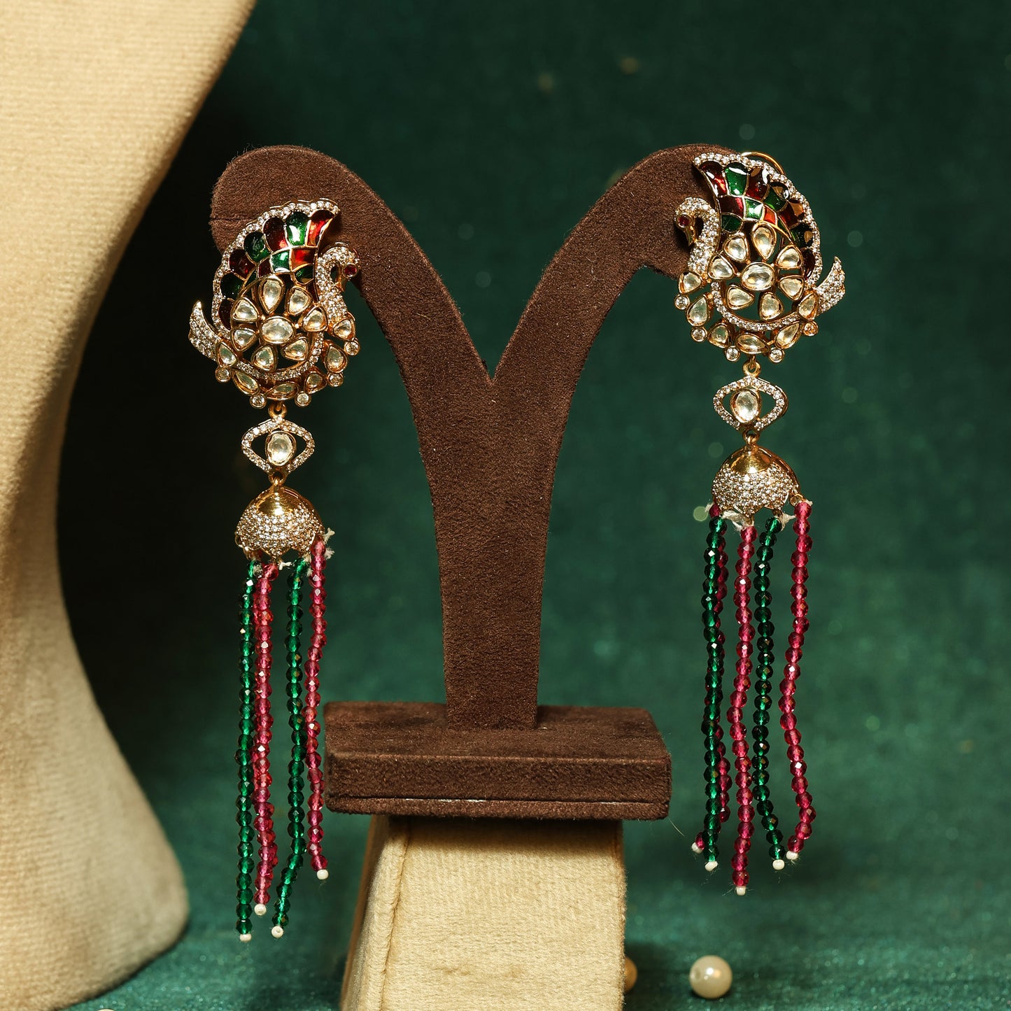 Polki Chand Haar with Emerald & Ruby Beads