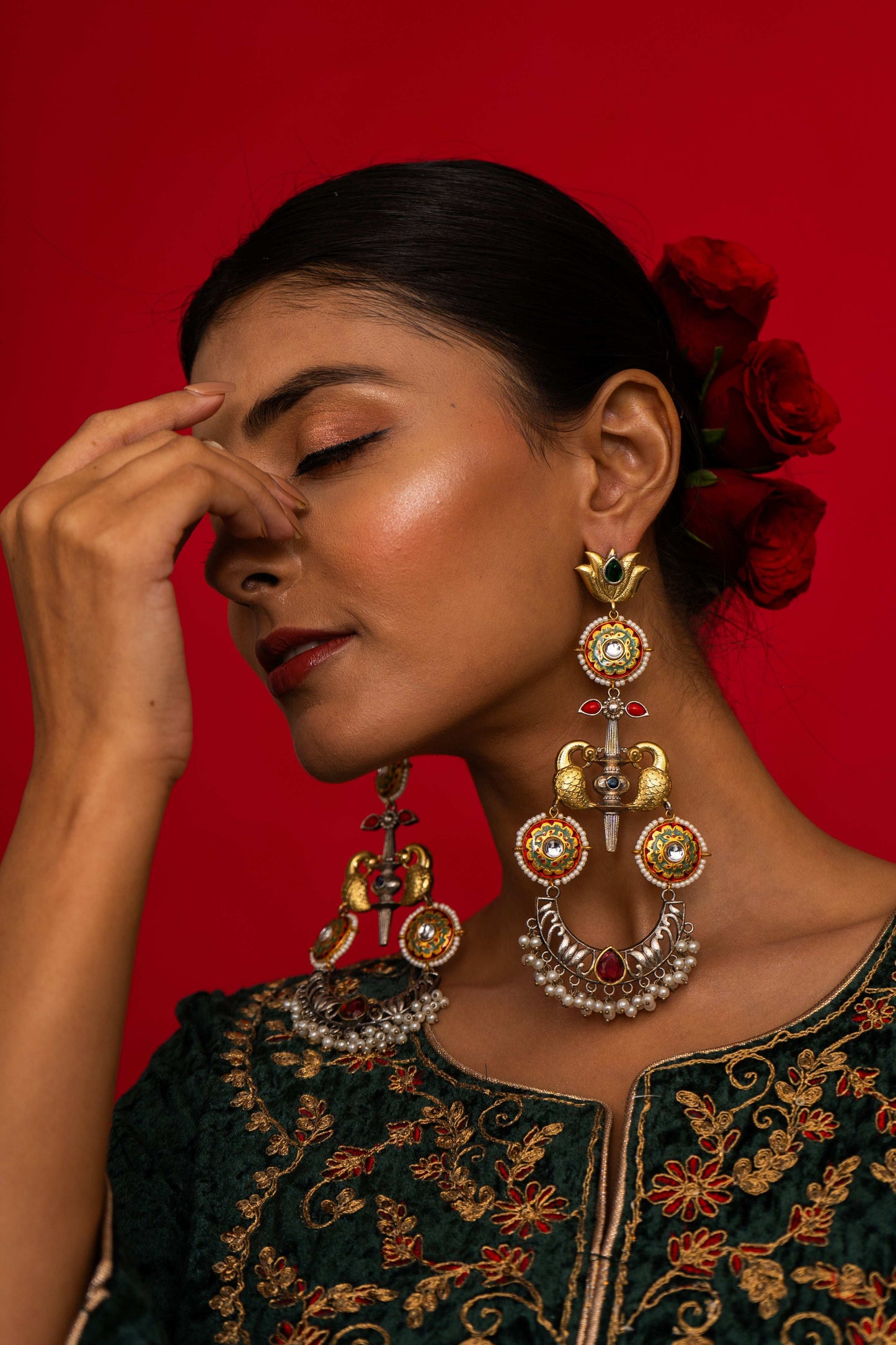 Kavya Peacock Motif Earrings - Pirohee by parul sharma