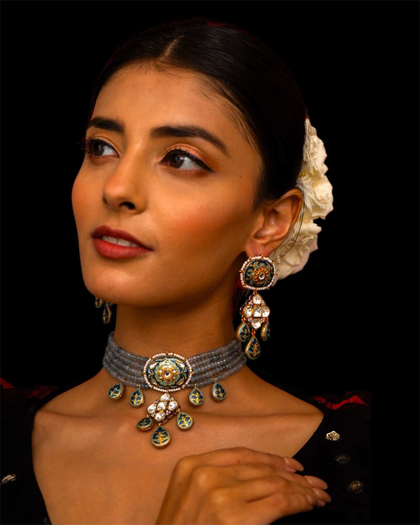 Elegance Redefined: Turquoise Meenakari and Moissanite Fusion Necklace Set - Pirohee by parul sharma