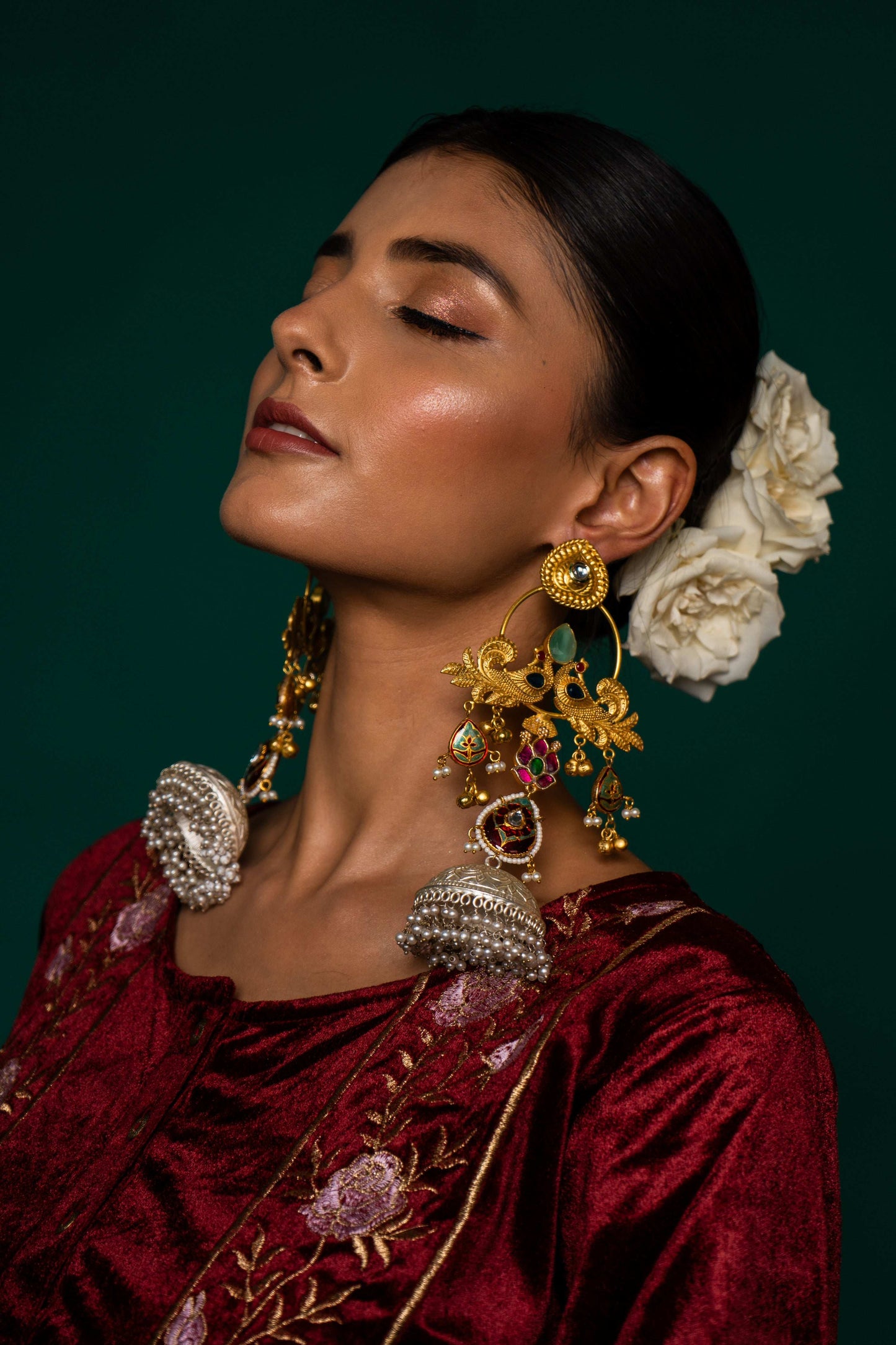 Manika Peacock Motif Jhumka Earrings - Pirohee by parul sharma