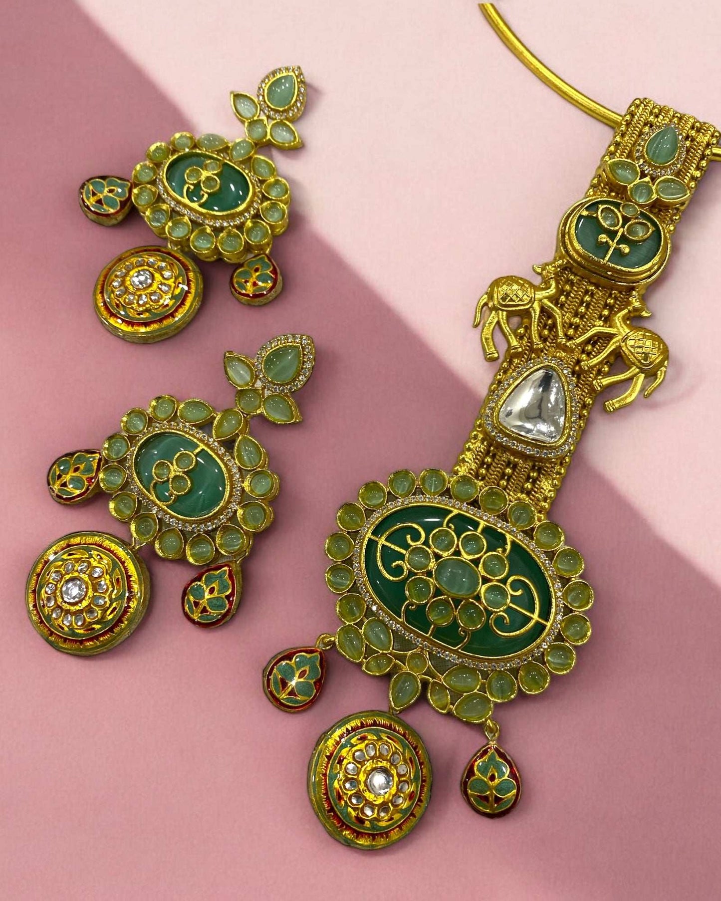 Alvira Aquamarine Jadau Hasli Set - Pirohee by parul sharma