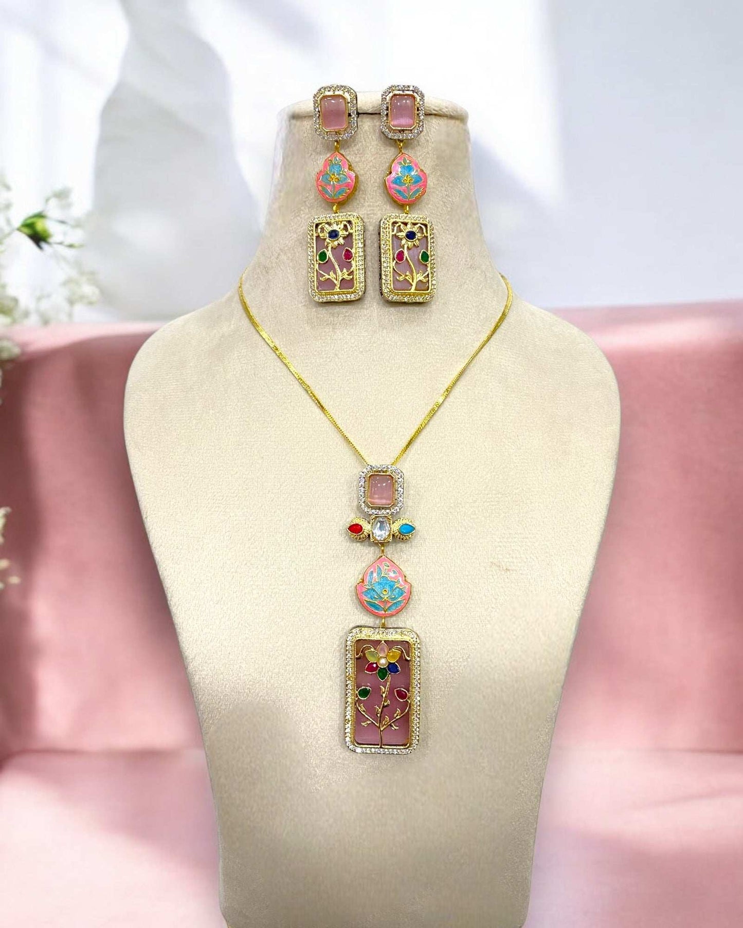 Parisa Pink Fusion Necklace Set - Pirohee by parul sharma