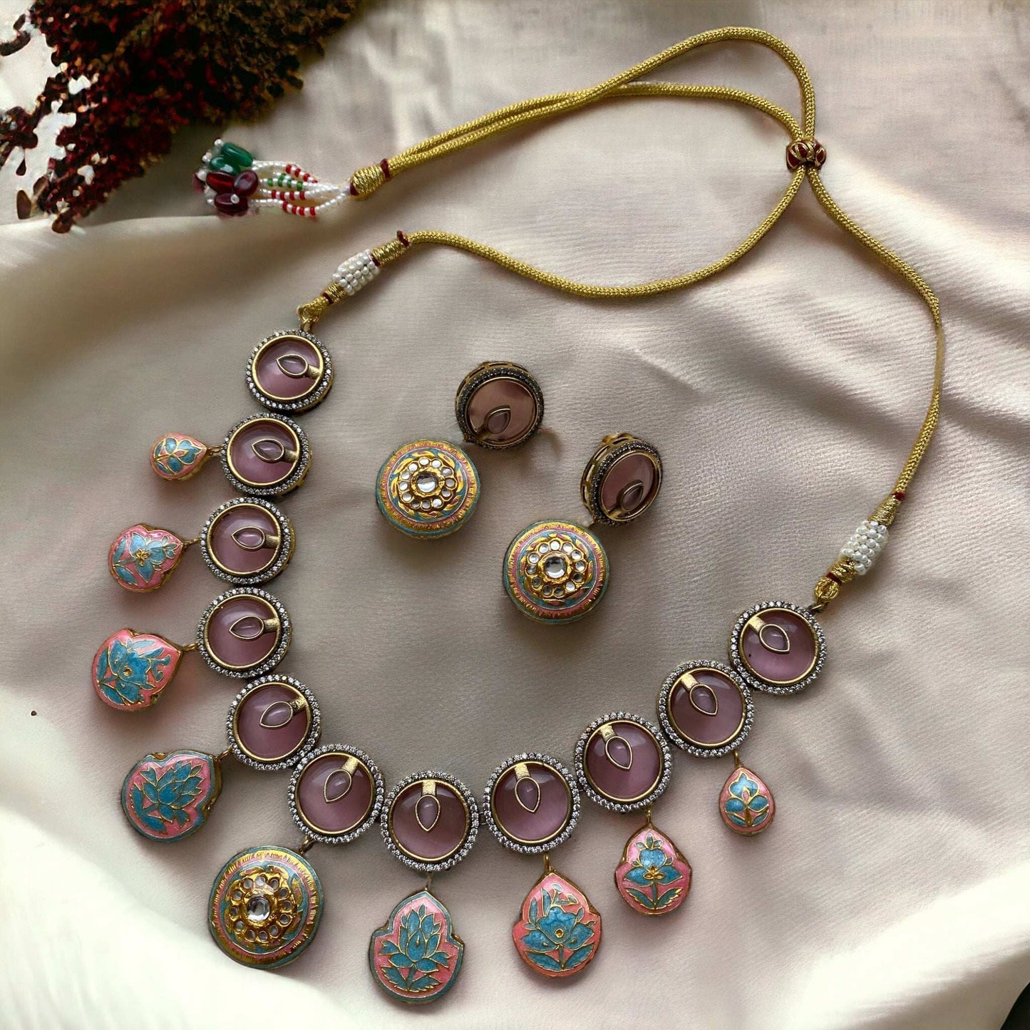 Amna Lotus Pink Fusion Necklace Set - Pirohee by parul sharma