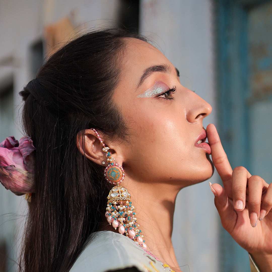 Aayat Pink Polki Jhumkas - Pirohee by parul sharma