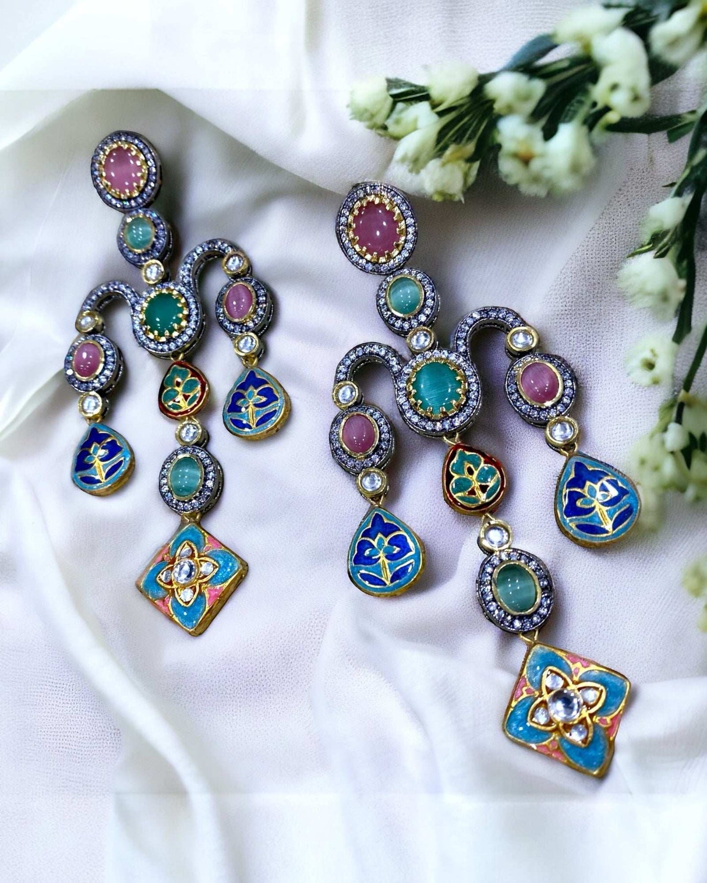 Fusion Elegance: Meenakari &
AD Multicolour Earrings - Pirohee by parul sharma