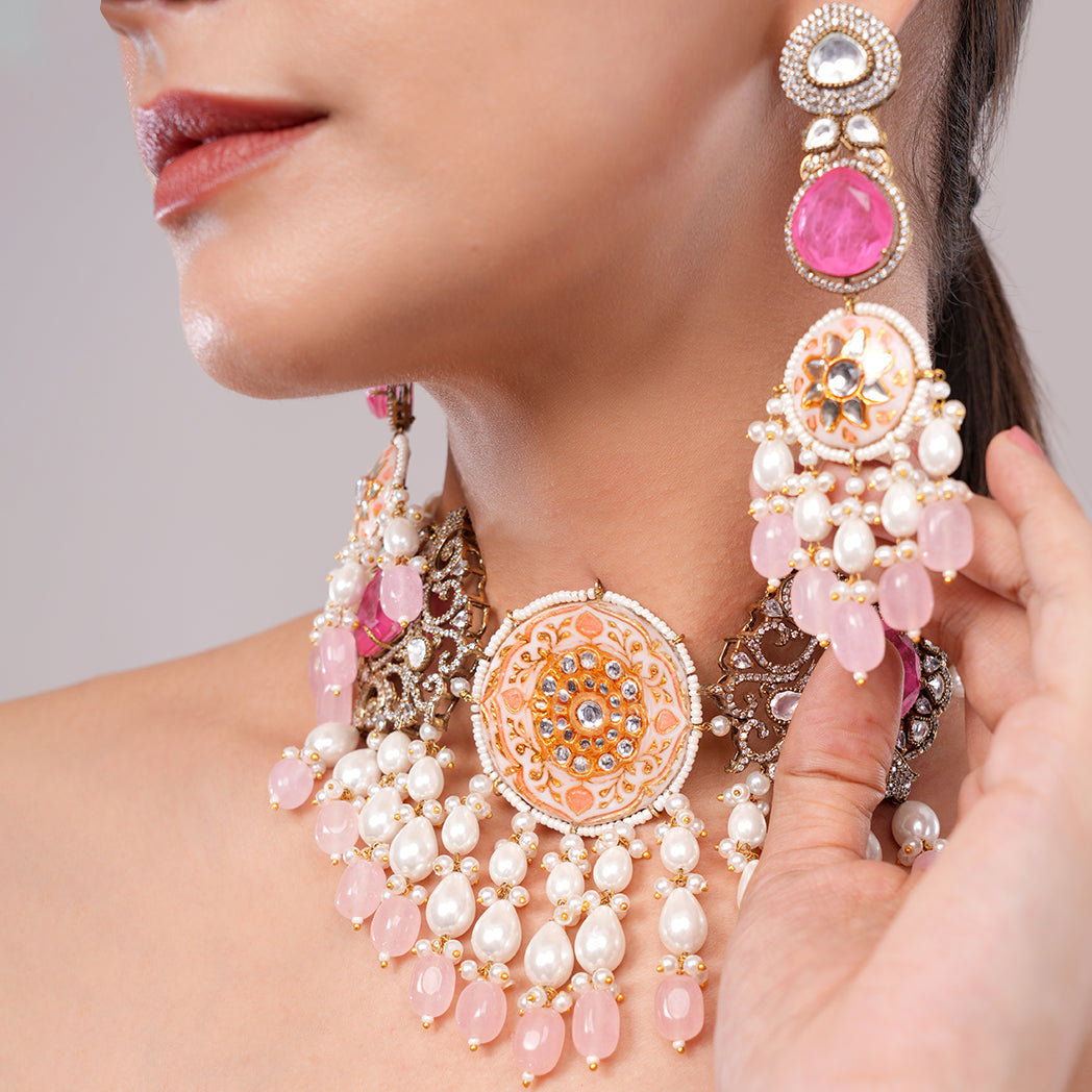 Sheeshbaagh Ivory Royal Meenakari & Pearl Set
