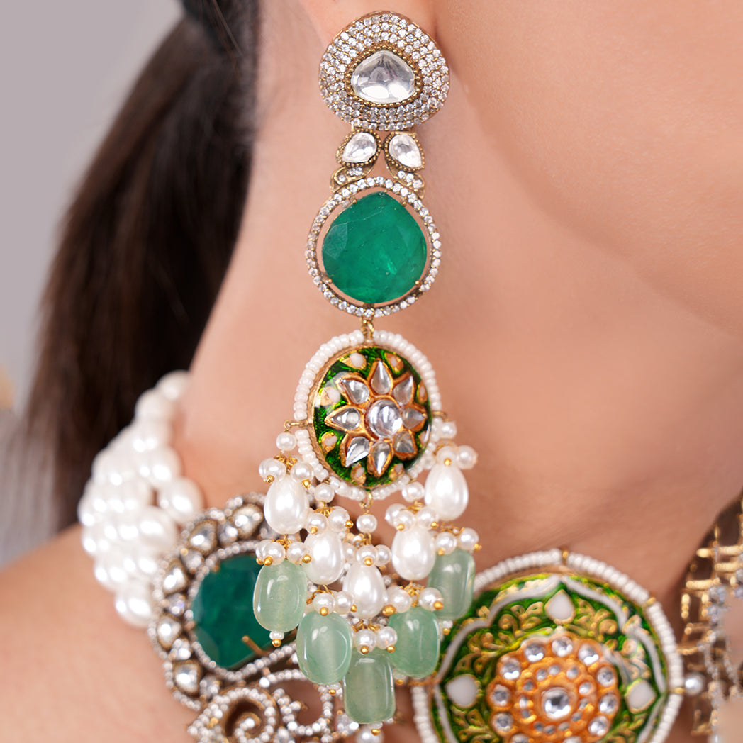 Sheeshbaagh Emerald Royal Meenakari & Pearl Set