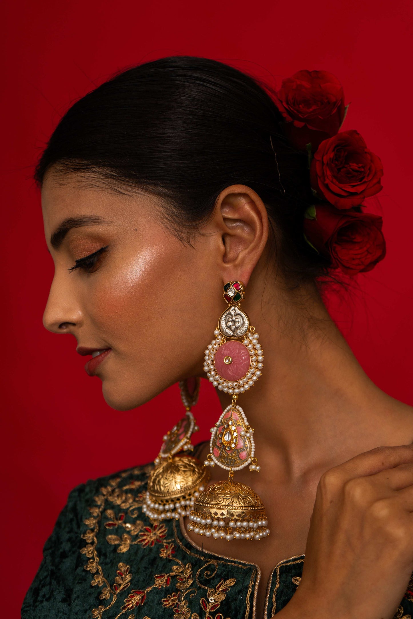 Arya Pink Jhumkas - Pirohee by parul sharma