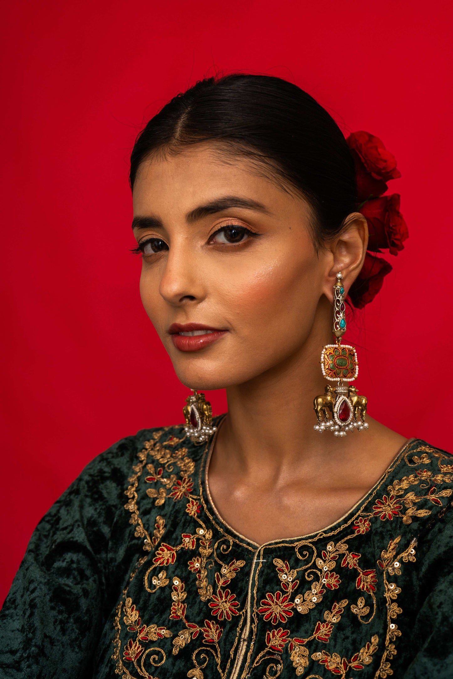 Dhara Red Bull Motif Earrings - Pirohee by parul sharma