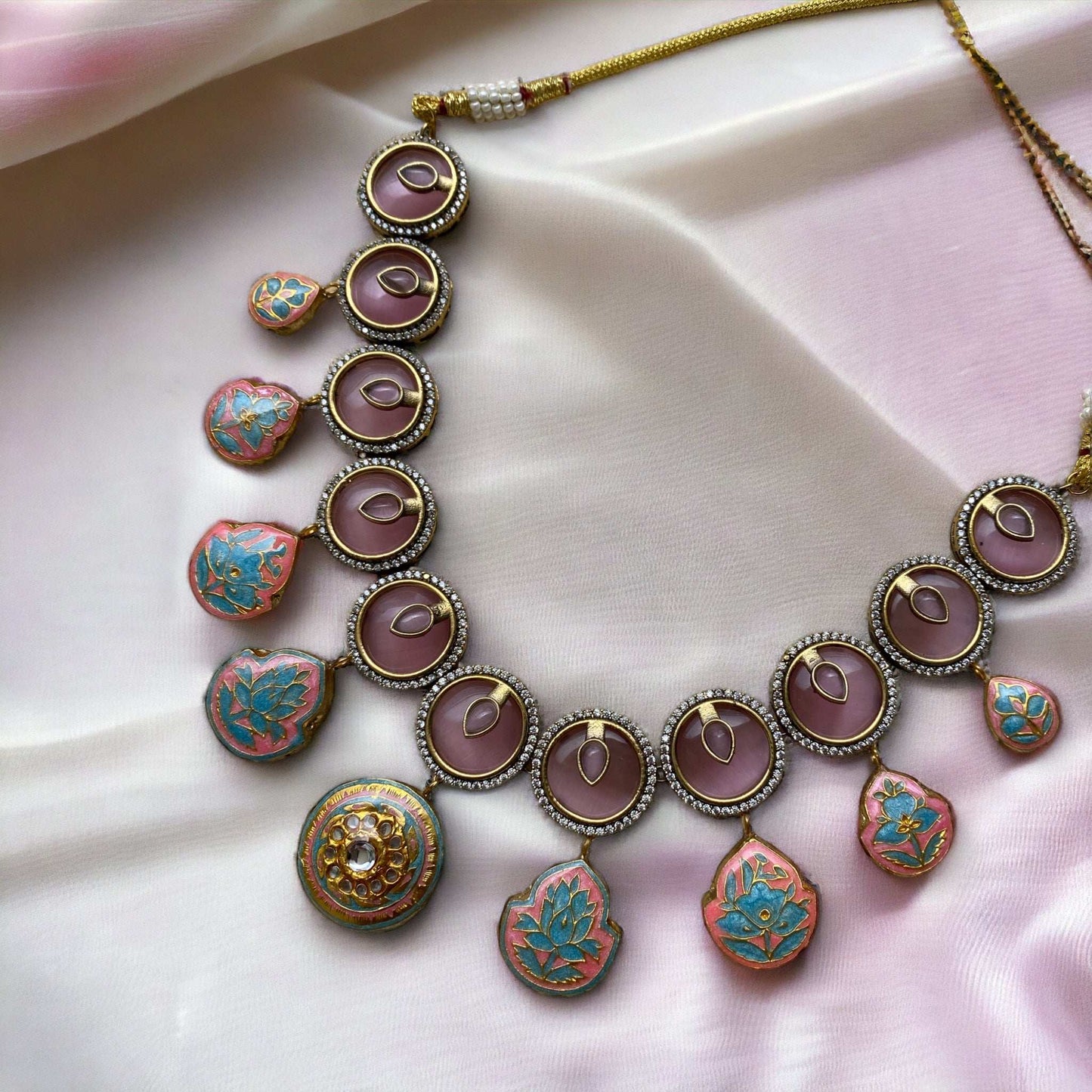 Amna Lotus Pink Fusion Necklace Set - Pirohee by parul sharma