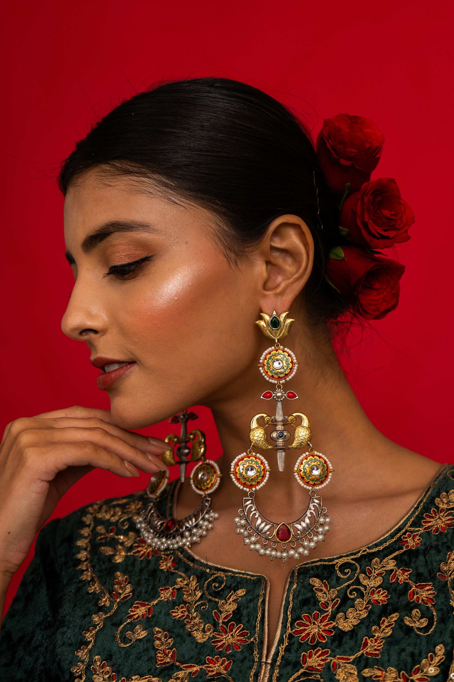 Kavya Peacock Motif Earrings - Pirohee by parul sharma