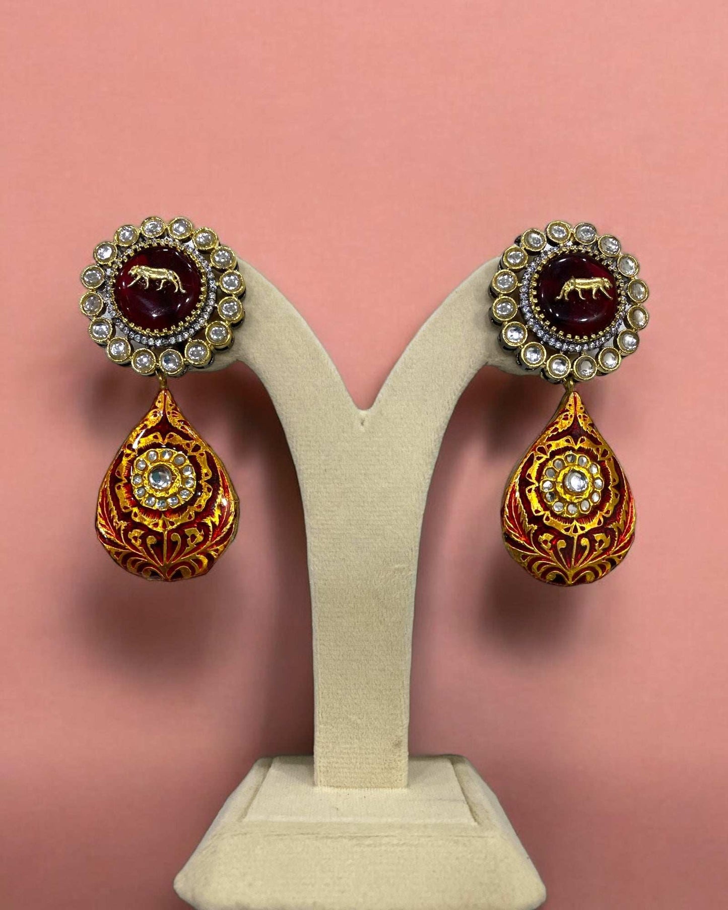 Zeeya Sabyasachi Inspired Red Fusion Earrings - Pirohee by parul sharma