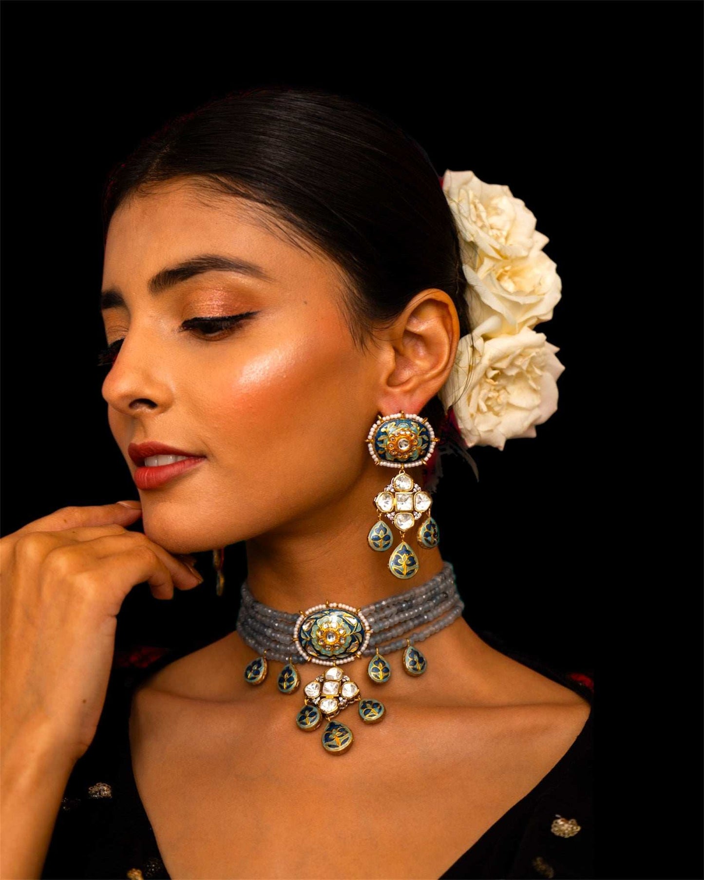Elegance Redefined: Turquoise Meenakari and Moissanite Fusion Necklace Set - Pirohee by parul sharma
