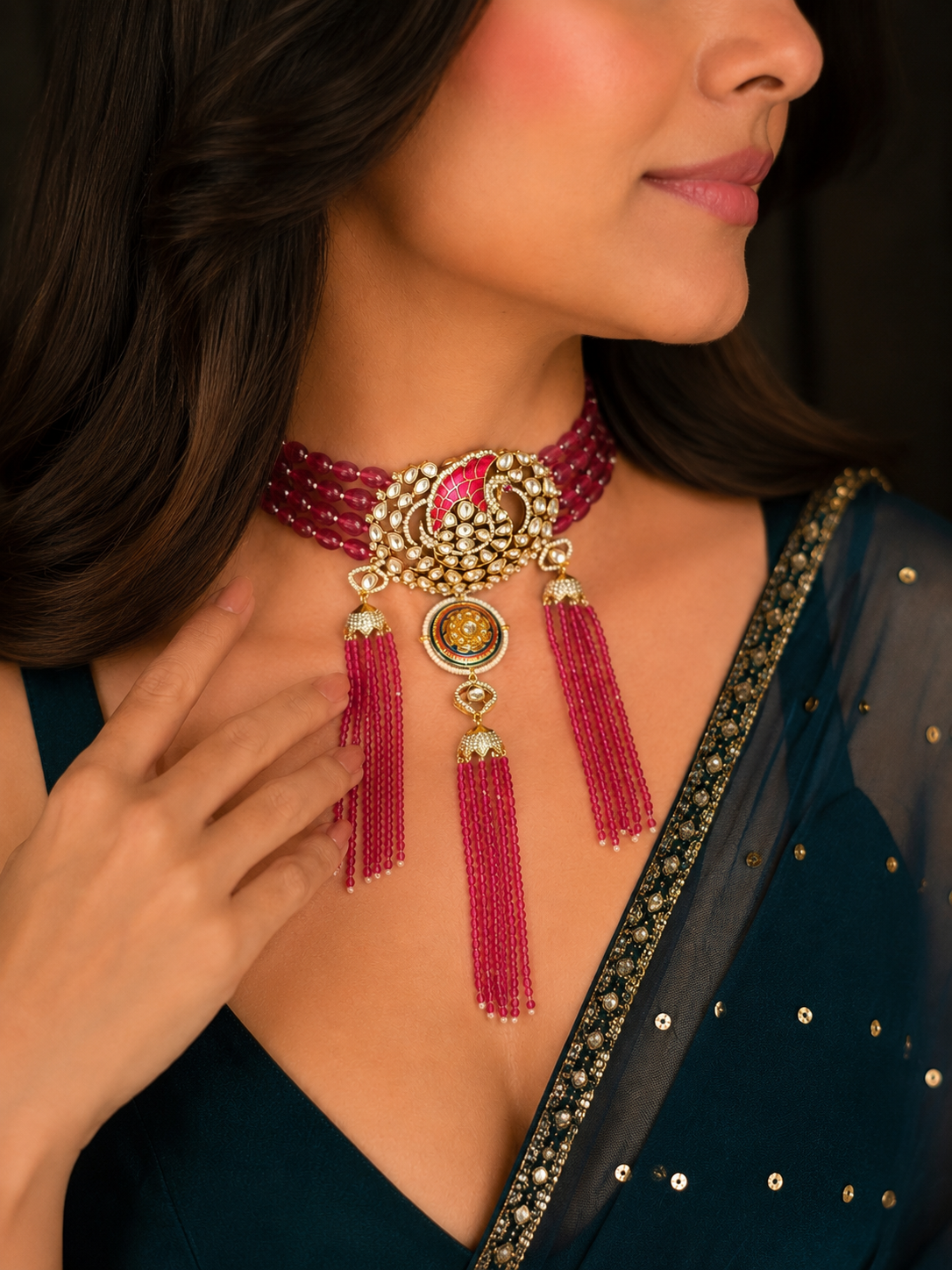 Veda Pink Polki Jadau Choker Set
