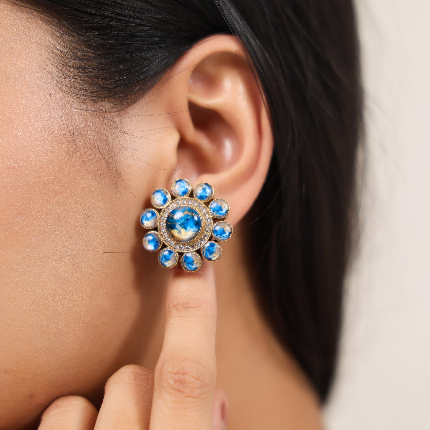 Lily Blue Stud Style Earrings