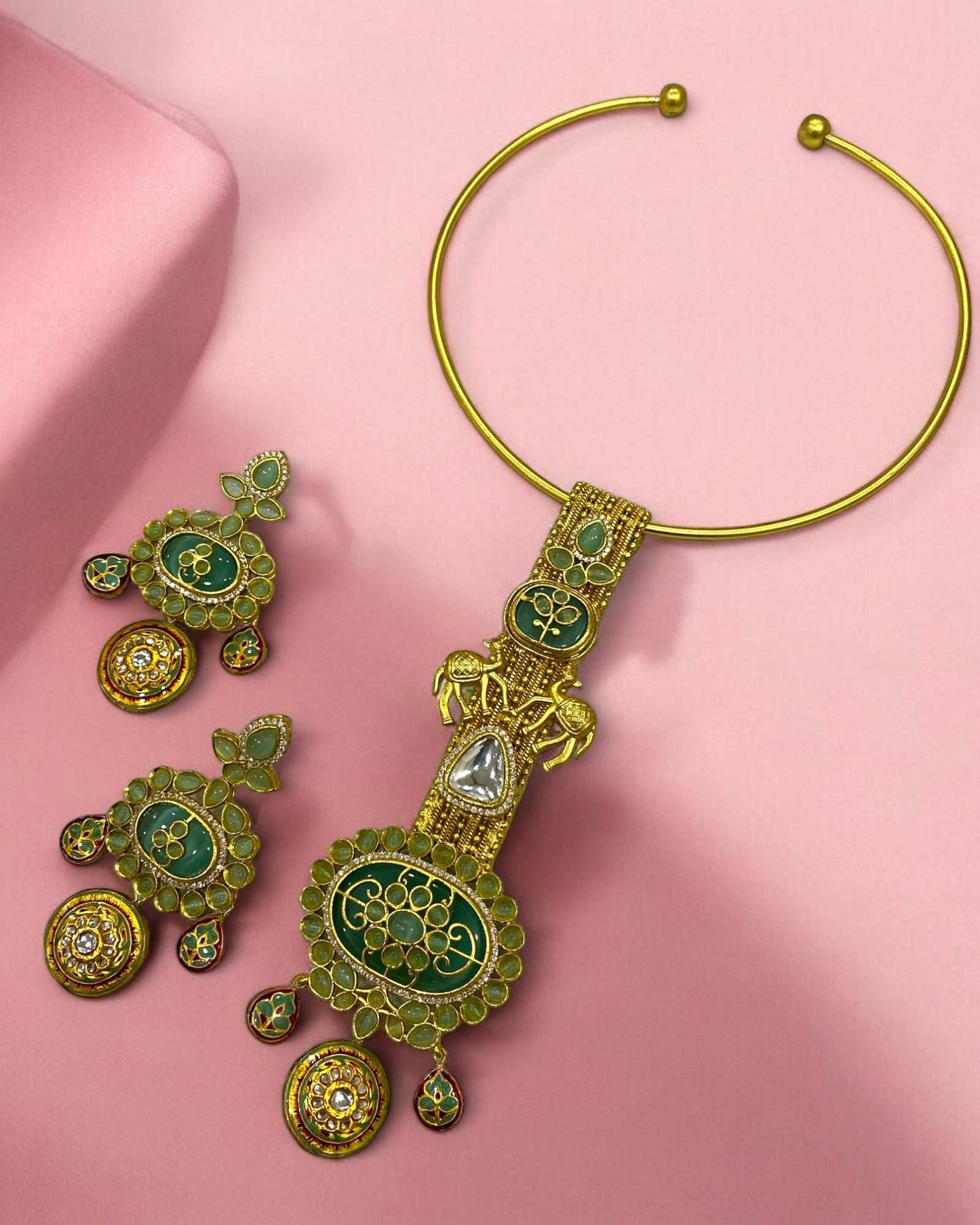 Alvira Aquamarine Jadau Hasli Set - Pirohee by parul sharma