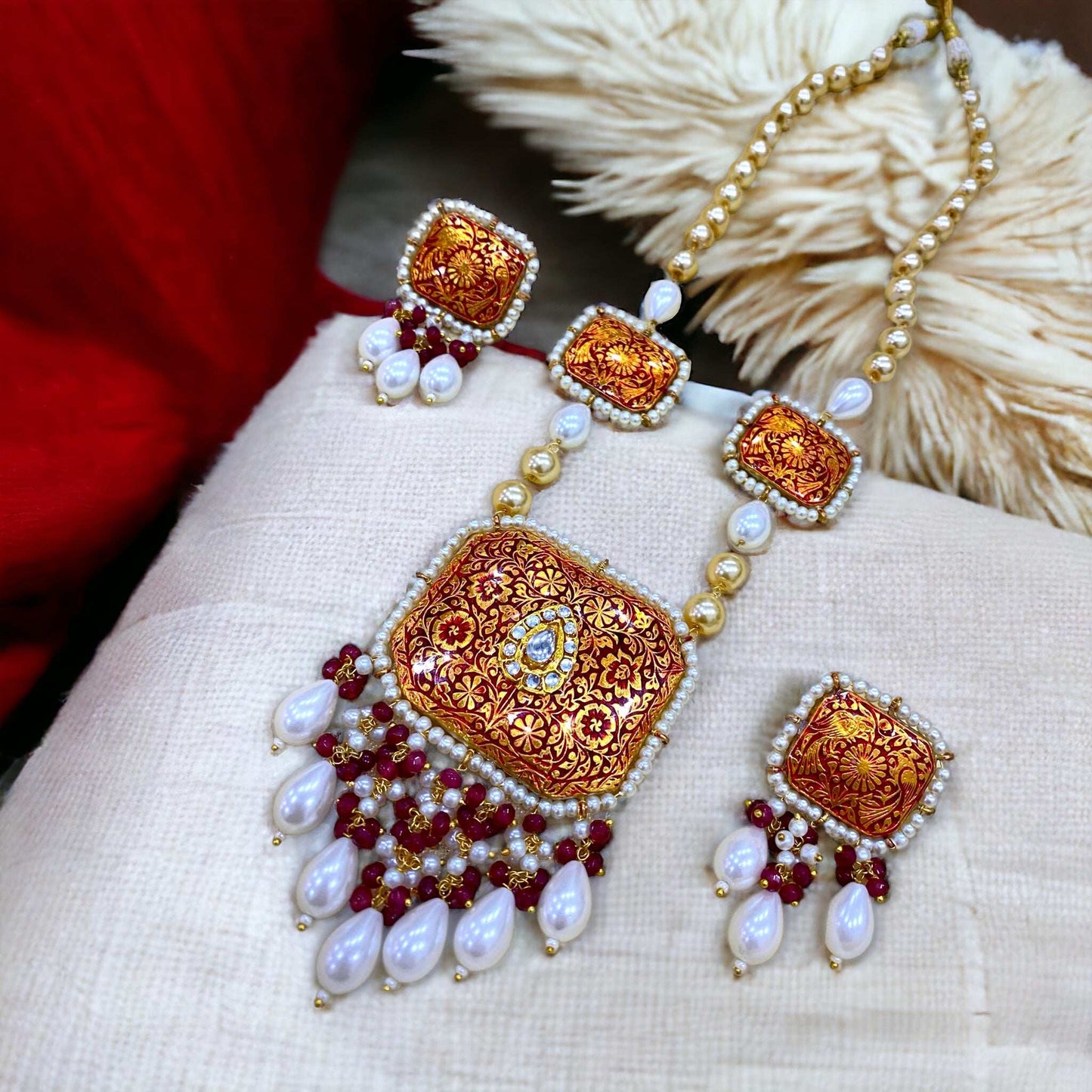 Rania Ruby Red Meenakari
Necklace Set - Pirohee by parul sharma