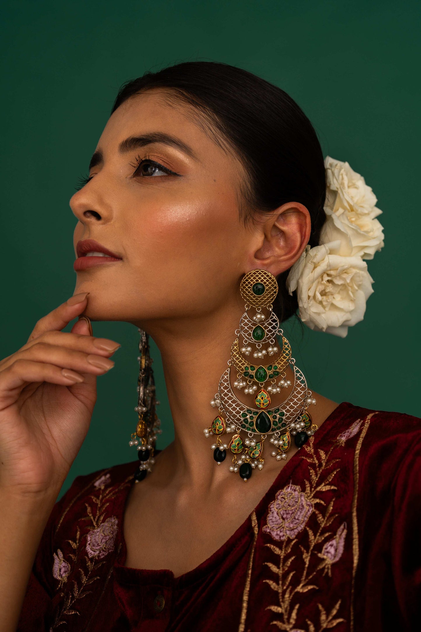 Eesha Green Chandbali Earrings - Pirohee by parul sharma