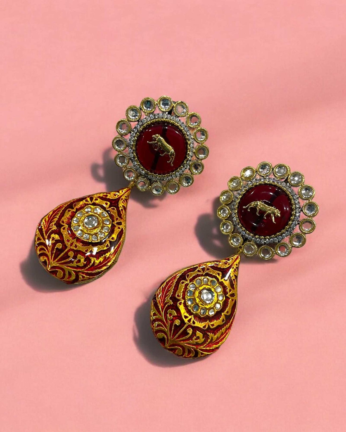 Zeeya Sabyasachi Inspired Red Fusion Earrings - Pirohee by parul sharma