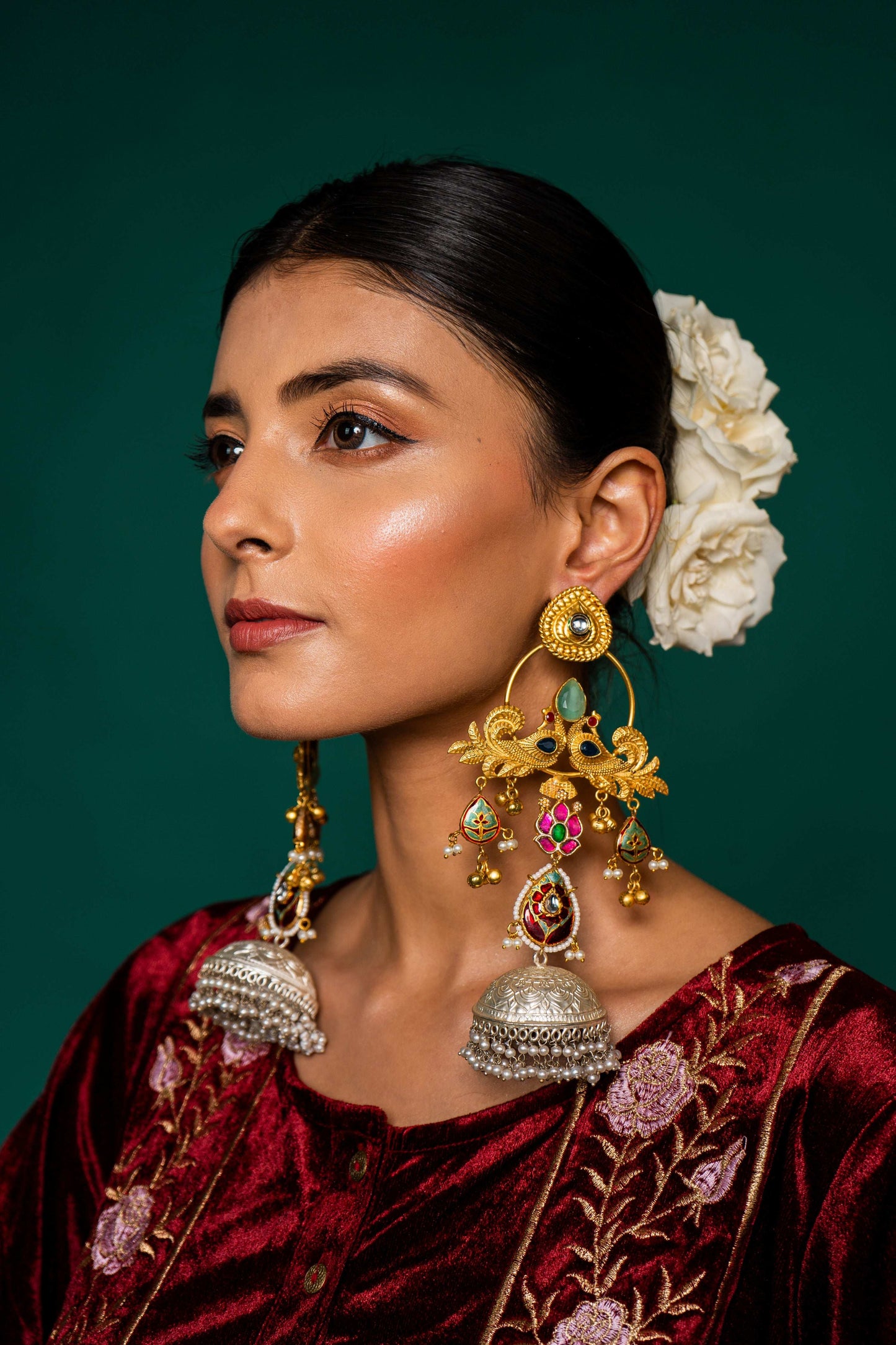 Manika Peacock Motif Jhumka Earrings - Pirohee by parul sharma