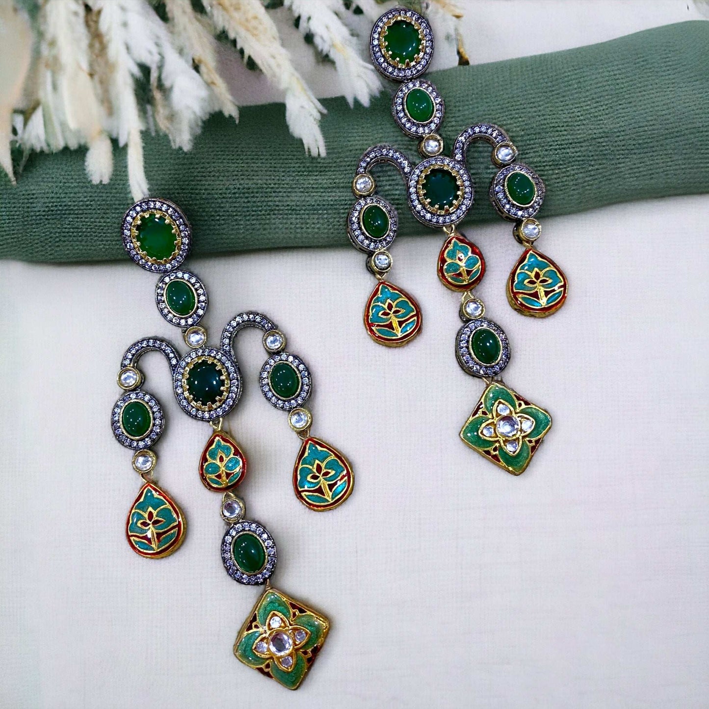 Fusion Elegance: Meenakari &
AD Green Earrings - Pirohee by parul sharma