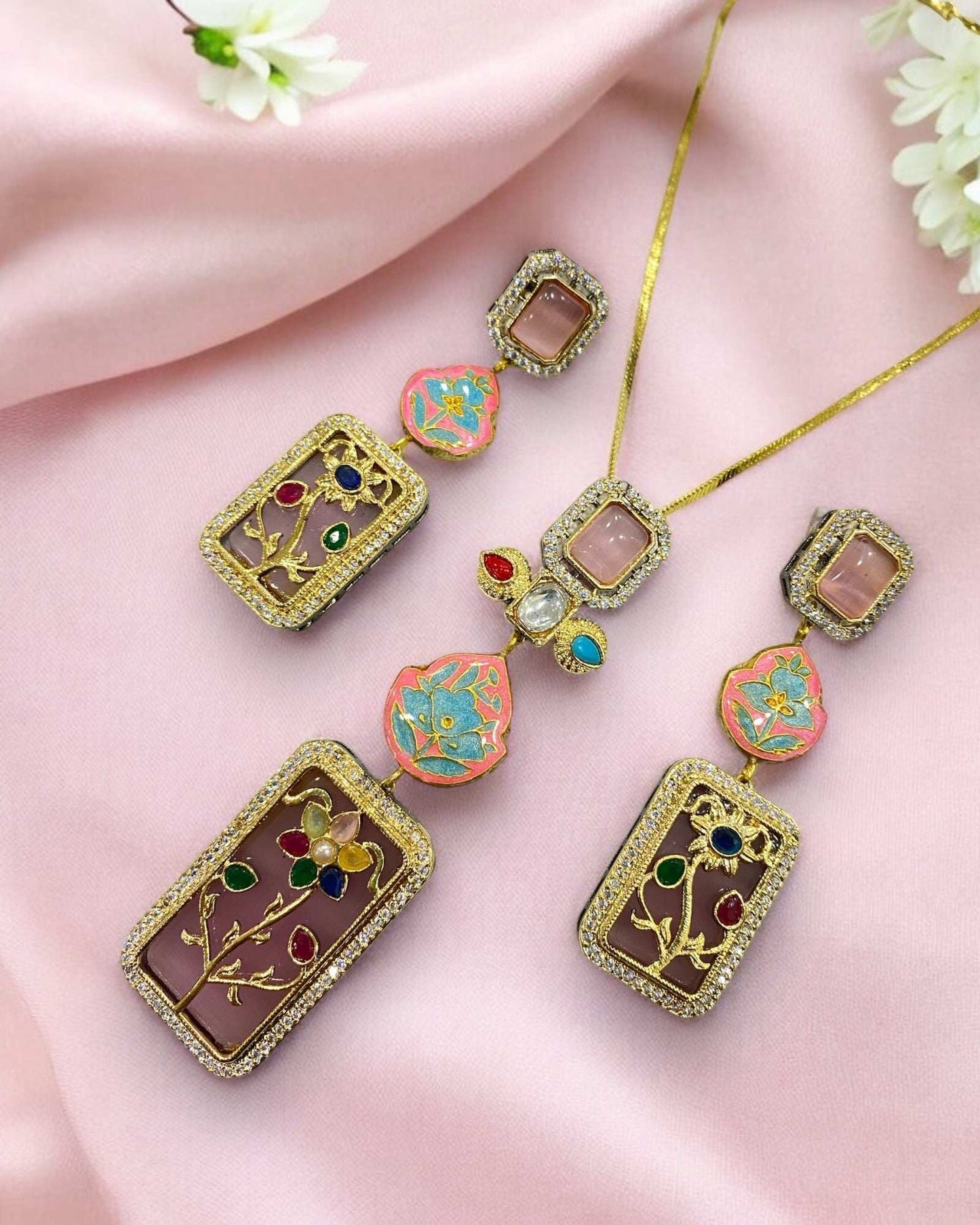 Parisa Pink Fusion Necklace Set - Pirohee by parul sharma