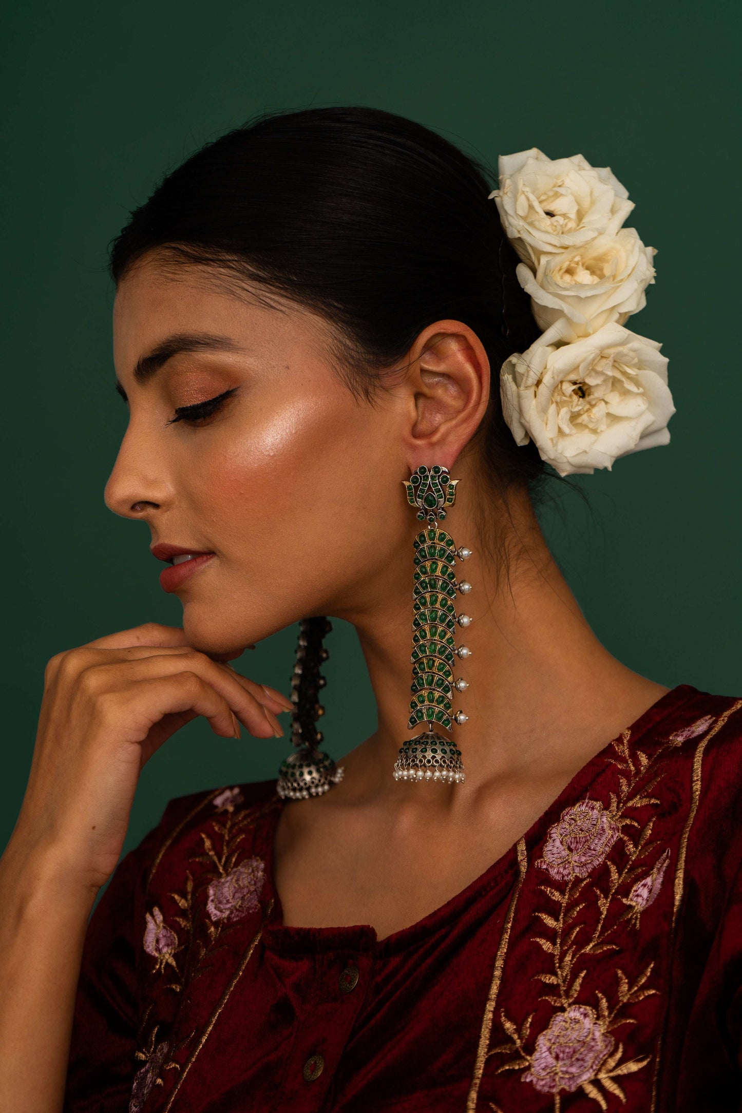 Sakina Green Jhumka Earrings - Pirohee by parul sharma