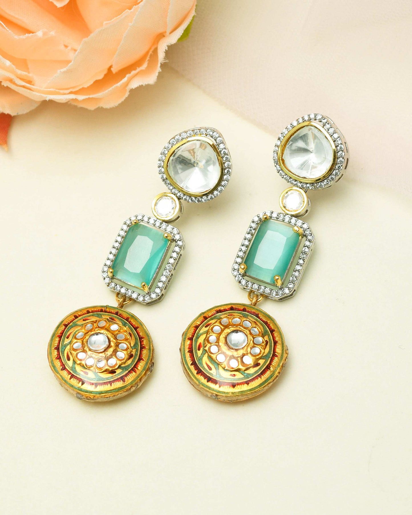 Aiza Mint Green Fusion Earrings - Pirohee by parul sharma