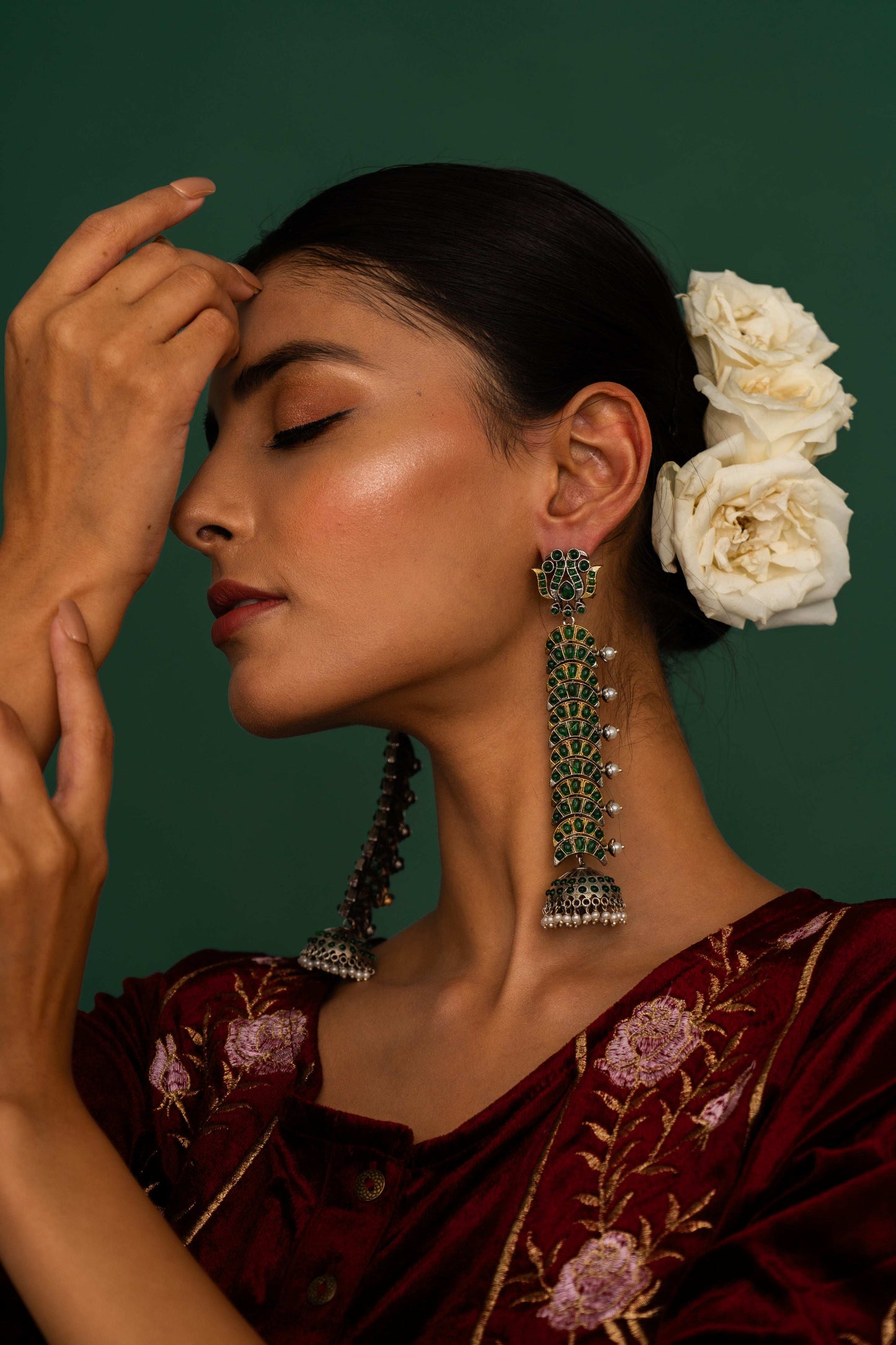 Sakina Green Jhumka Earrings - Pirohee by parul sharma