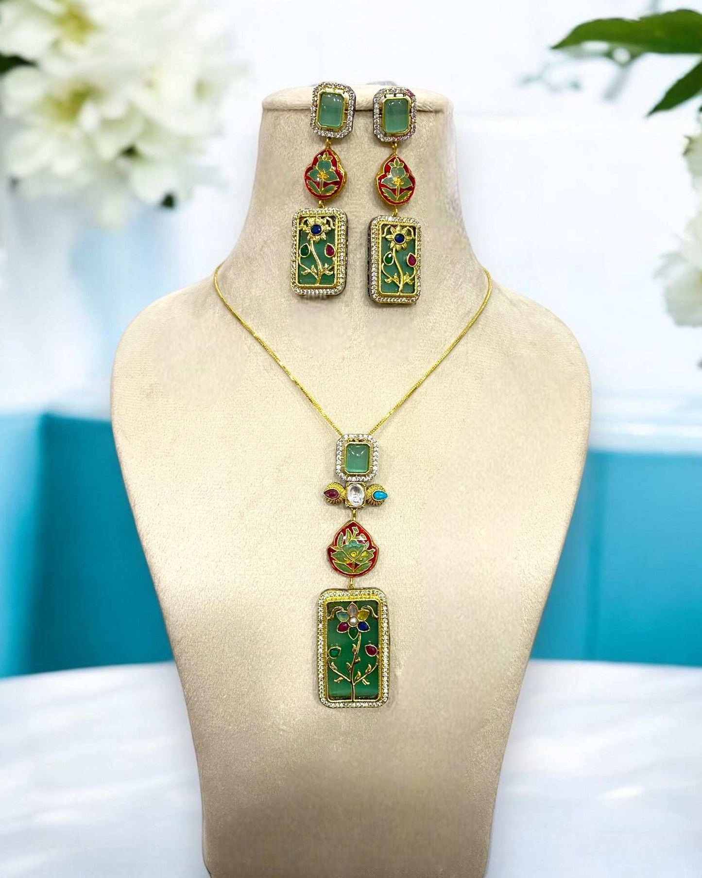 Parisa Aquamarine Fusion Necklace Set - Pirohee by parul sharma