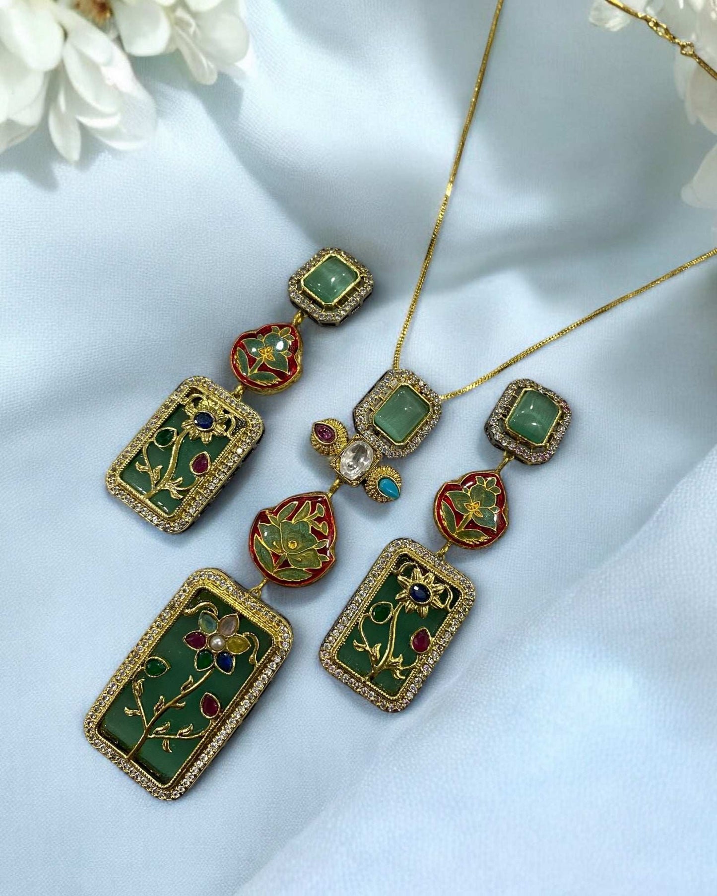 Parisa Aquamarine Fusion Necklace Set - Pirohee by parul sharma