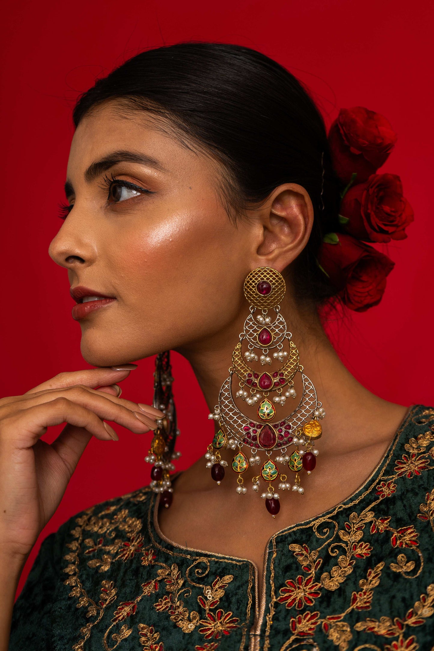 Eesha Magenta Chandbali Earrings - Pirohee by parul sharma