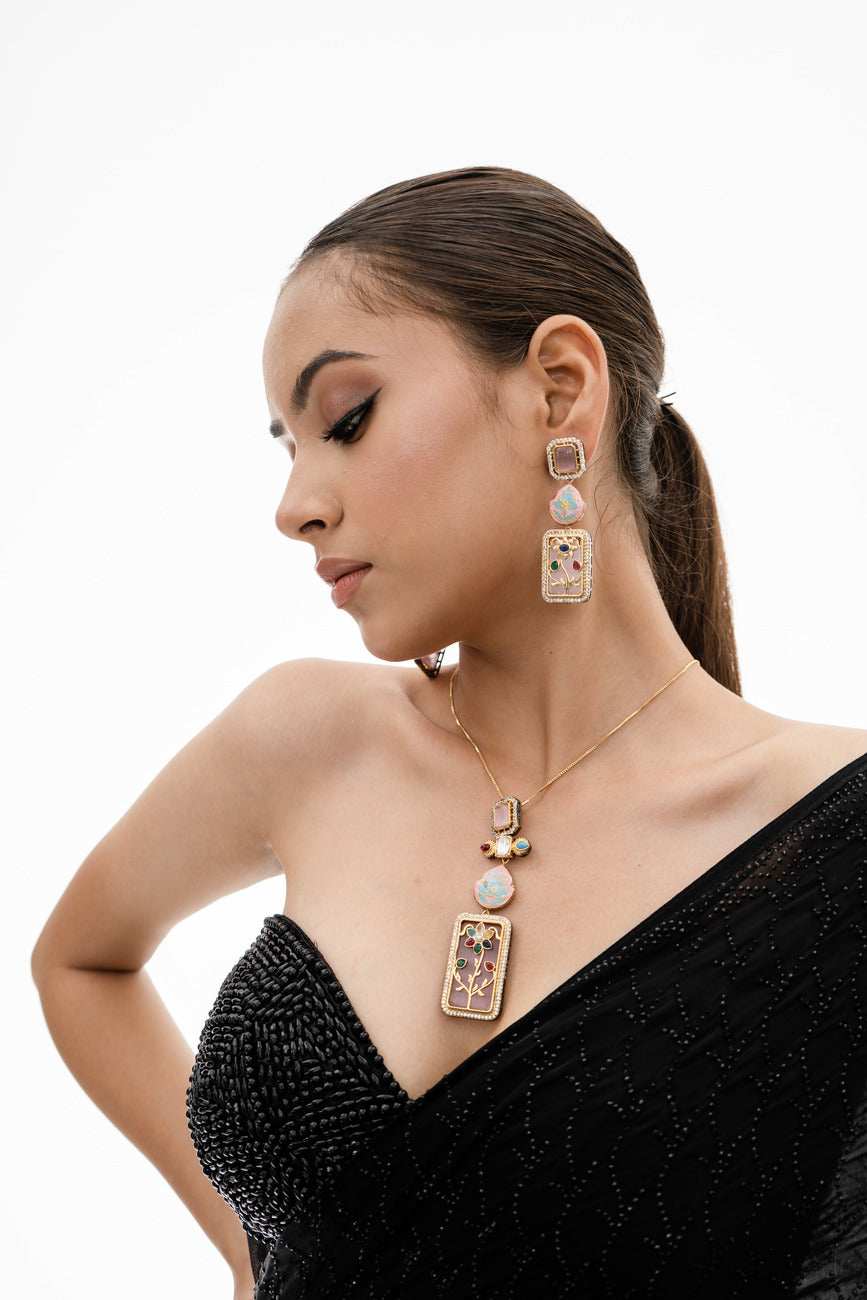 Parisa Pink Fusion Necklace Set - Pirohee by parul sharma