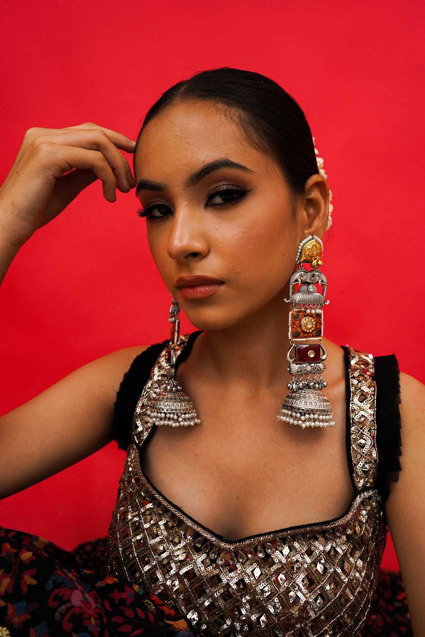 Parveen Red Jadau Jhumka Earrings - Pirohee by parul sharma