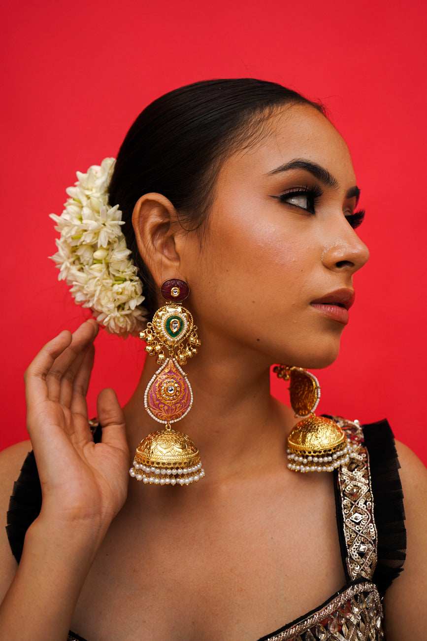 Gulmina Magenta Jhumka Earrings - Pirohee by parul sharma