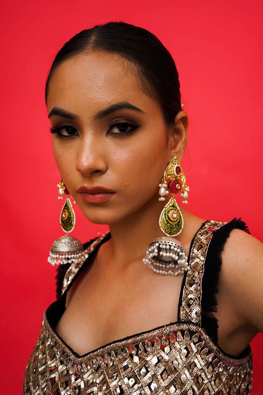 Mahnoor Green Jadau Jhumka Earrings - Pirohee by parul sharma