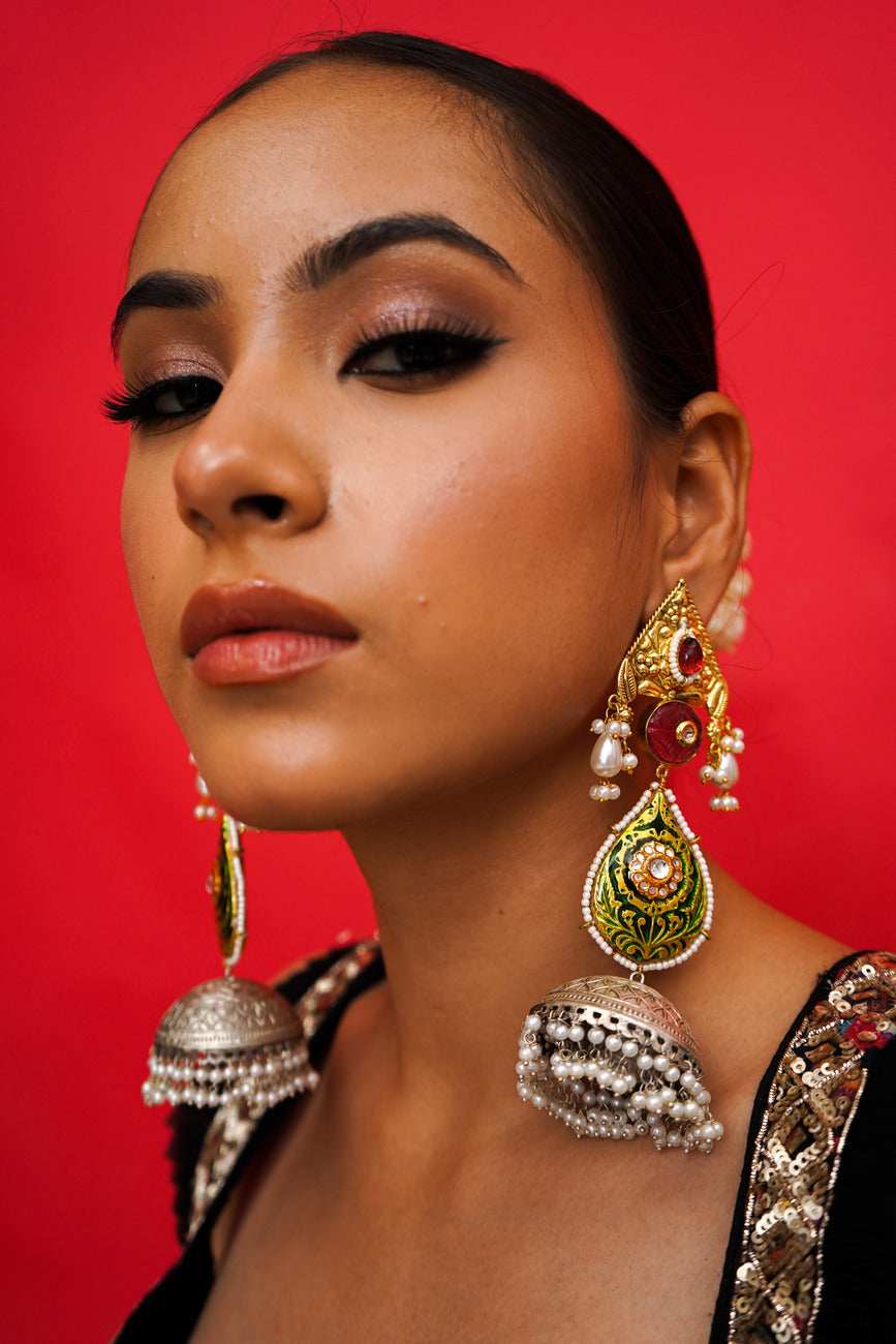 Mahnoor Green Jadau Jhumka Earrings - Pirohee by parul sharma