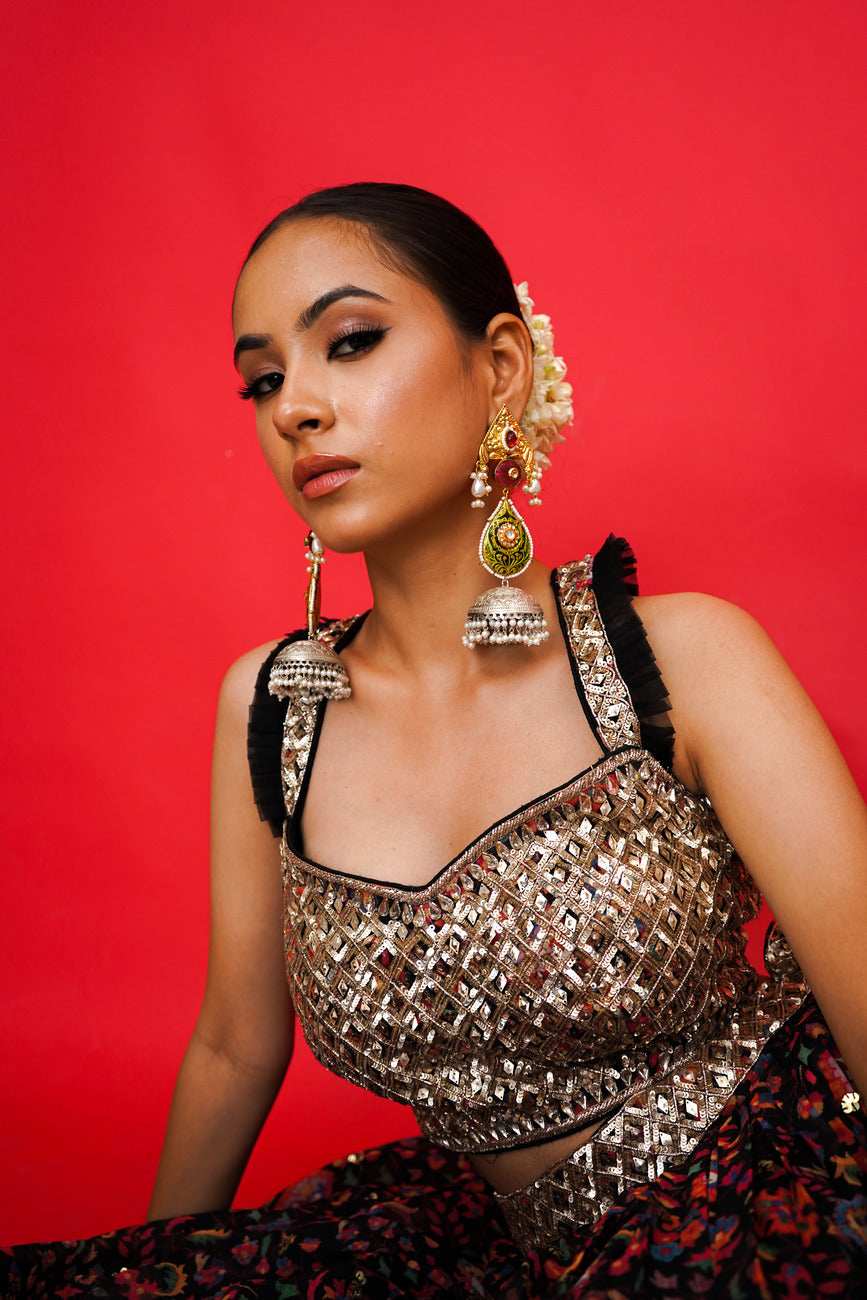 Mahnoor Green Jadau Jhumka Earrings - Pirohee by parul sharma