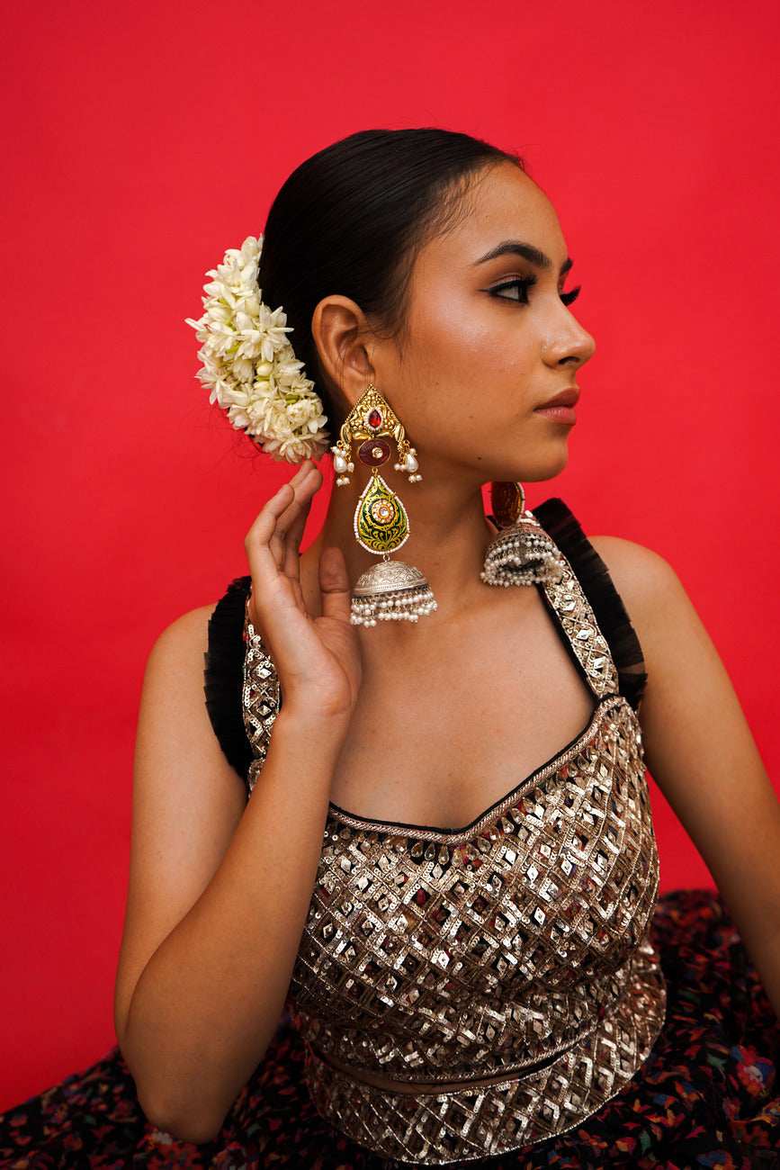Mahnoor Green Jadau Jhumka Earrings - Pirohee by parul sharma