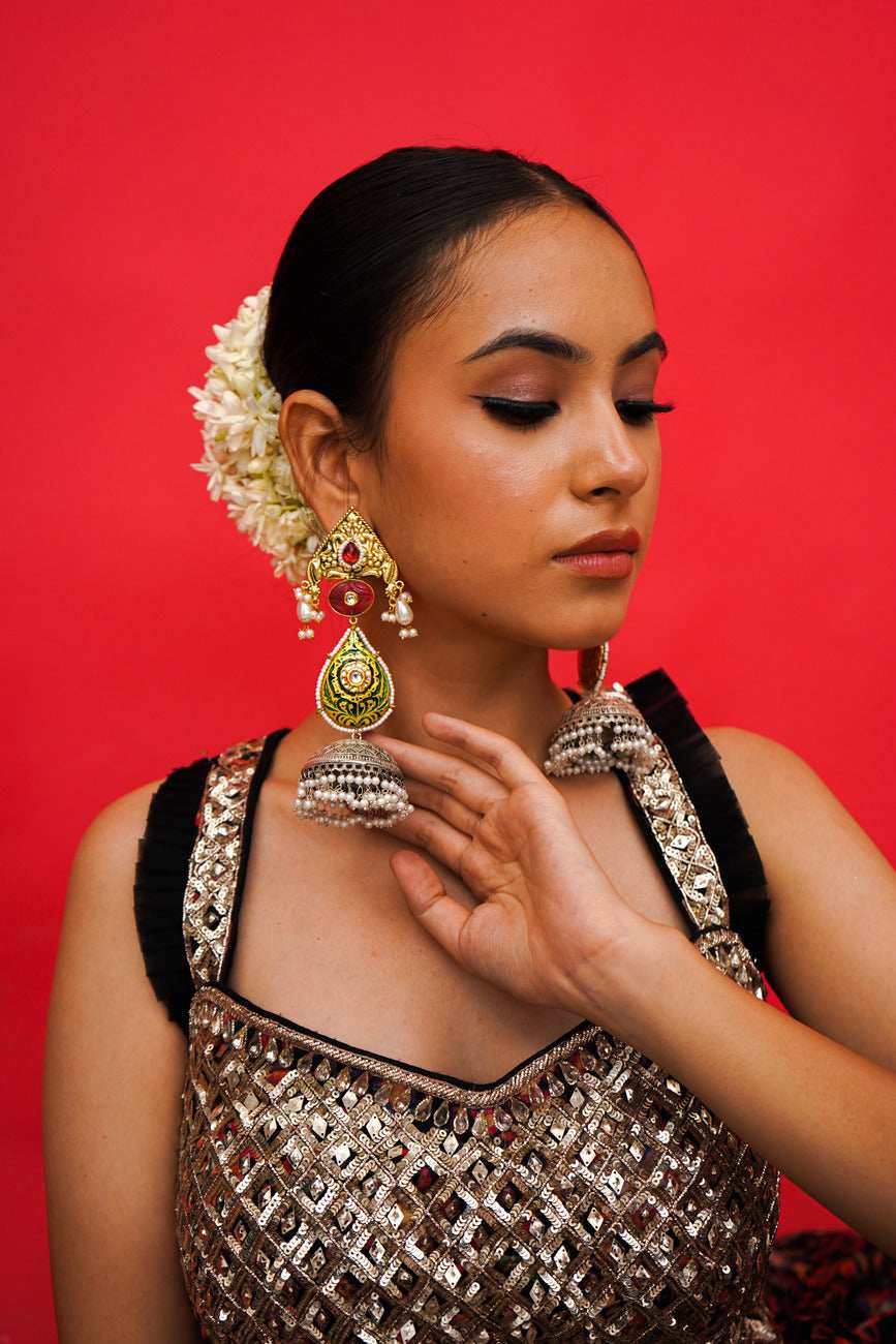 Mahnoor Green Jadau Jhumka Earrings - Pirohee by parul sharma