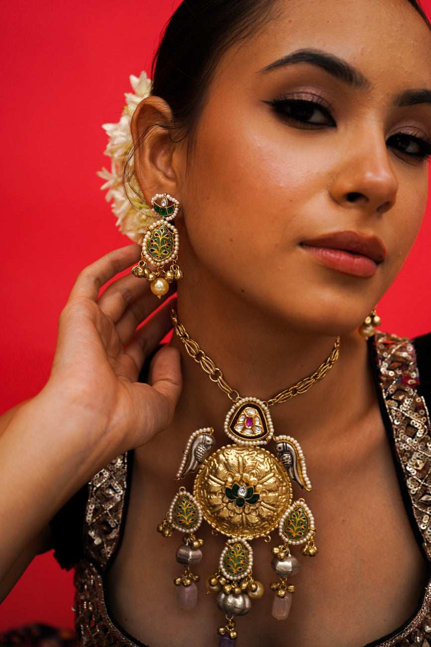 Zohra Multicolour Jadau Necklace Set - Pirohee by parul sharma