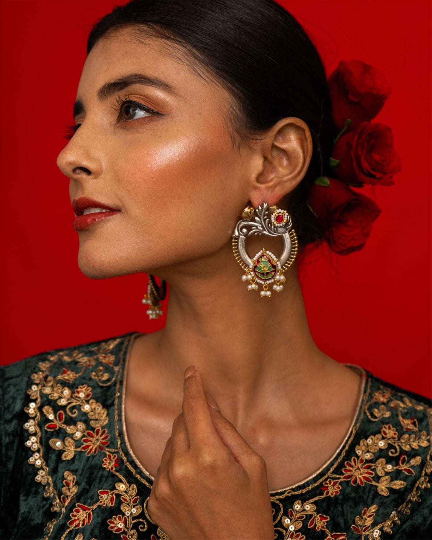 Nayana Leaf Motif Earrings - Pirohee by parul sharma