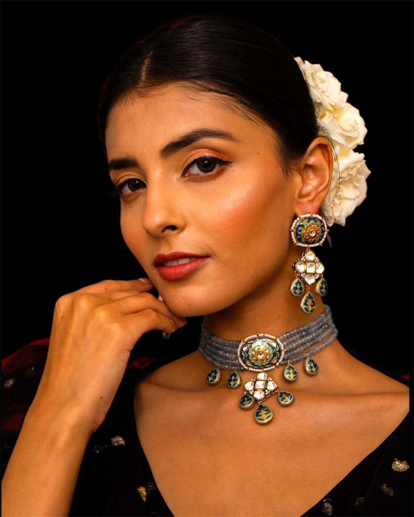 Elegance Redefined: Turquoise Meenakari and Moissanite Fusion Necklace Set - Pirohee by parul sharma